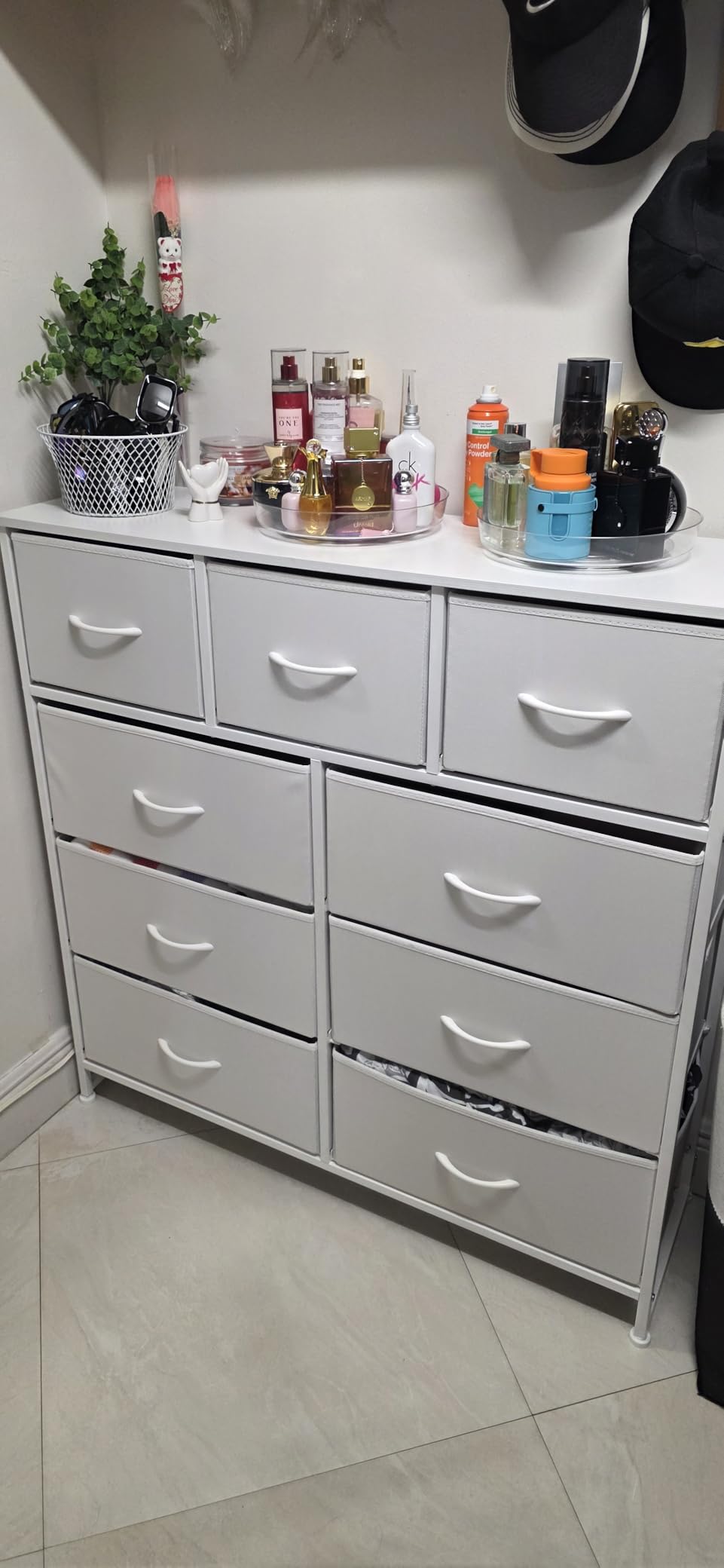 DUMOS 9 Drawer Dresser for Bedroom, Fabric Storage Organizer with Sturdy Metal Frame, Wooden Top Chest of Drawers for Closet Nursery Entryway Guest Room,Matte Black - Customer Photo 1