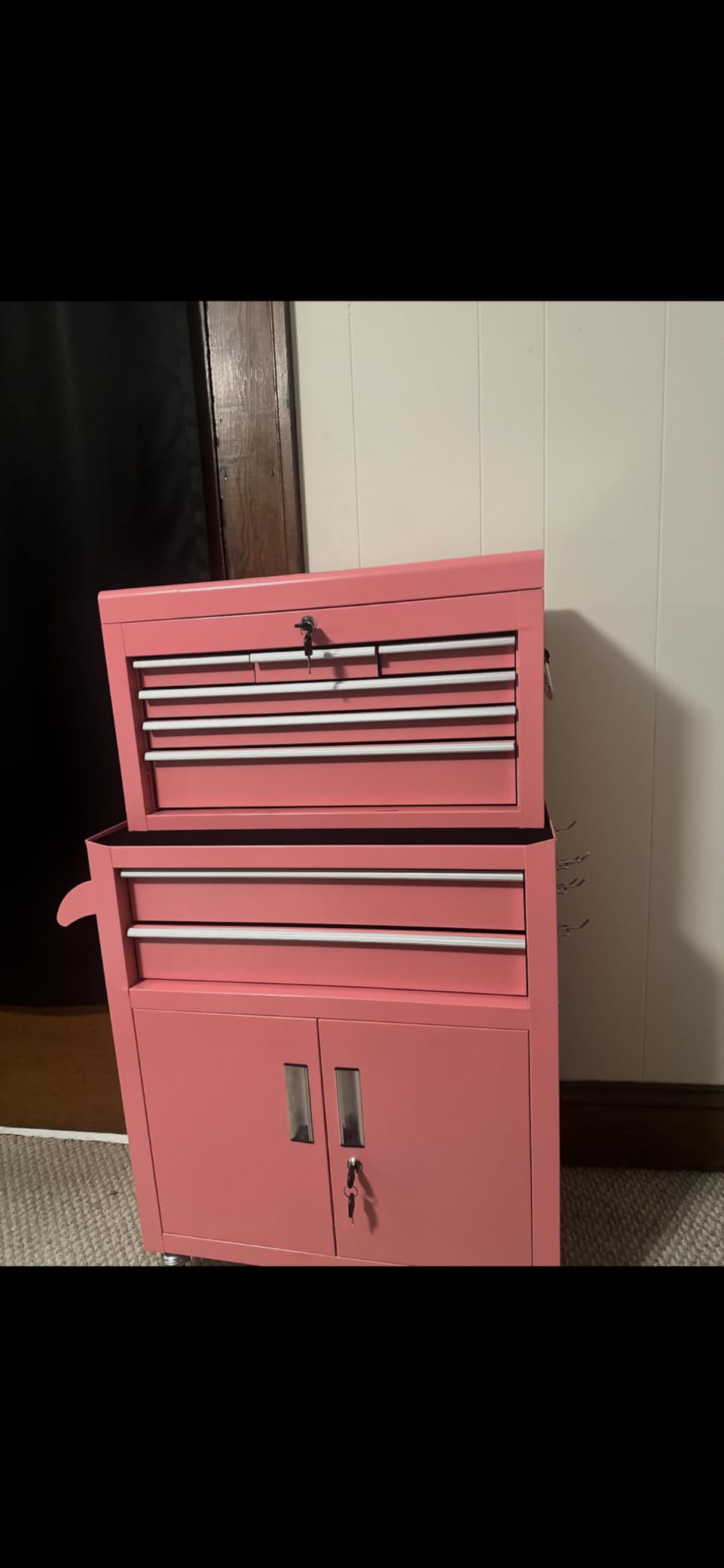 Bonusall 8 Drawer Rolling Tool Chest and Cabinet Combo,Heavy-Duty Metal Garage Tool Chest with Wheels and 2 Doors,2-in-1 Top Box and Roller Cabinet Combo for Garage, Workshop, Warehouse-Black customer photo 1