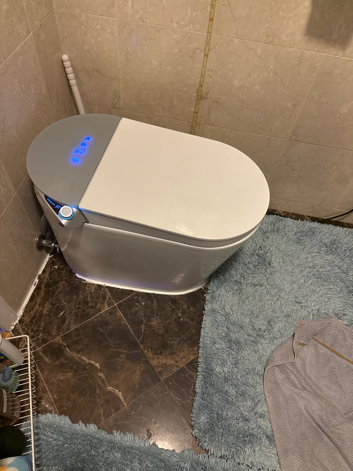 Smart Toilet with Built-In Bidet, Heated Seat, Dual Auto Flush with Foot Sensor, Tankless Design, Warm Water Wash & Dry, Modern Elongated Electric Toilet, LED Display, 1000g MAP, 1.28GPF - Customer Photo 1