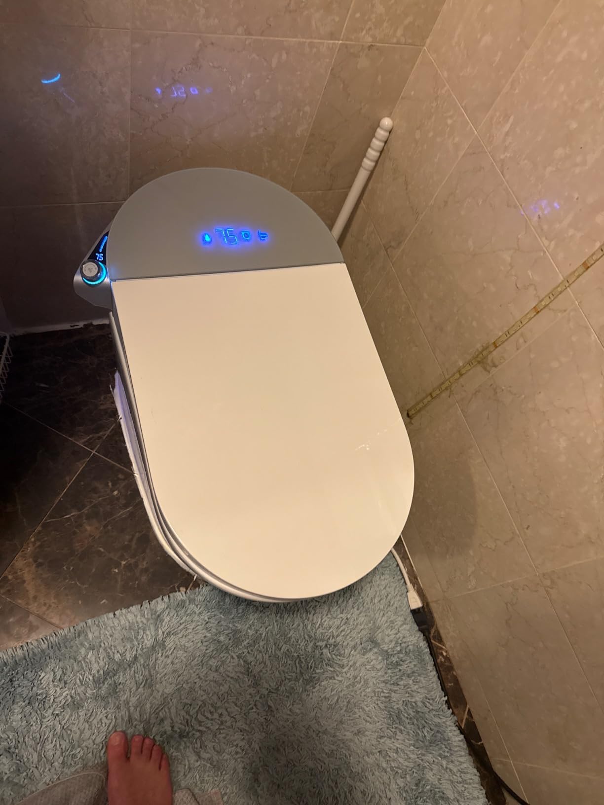 Smart Toilet with Built-In Bidet, Heated Seat, Dual Auto Flush with Foot Sensor, Tankless Design, Warm Water Wash & Dry, Modern Elongated Electric Toilet, LED Display, 1000g MAP, 1.28GPF - Customer Photo 2