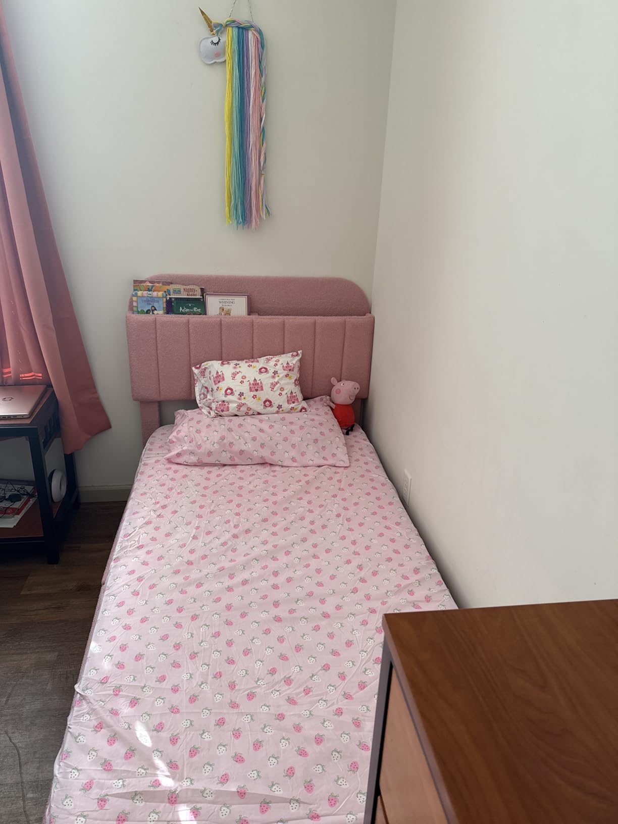 GarveeHome Twin Bed Frame with Storage Headboard, Kids Bed Frame with 2 Drawers, Boucle Upholstered Platform Bed with Bookcase, No Box Spring Needed, Easy Assembly, Blue - Customer Photo 3