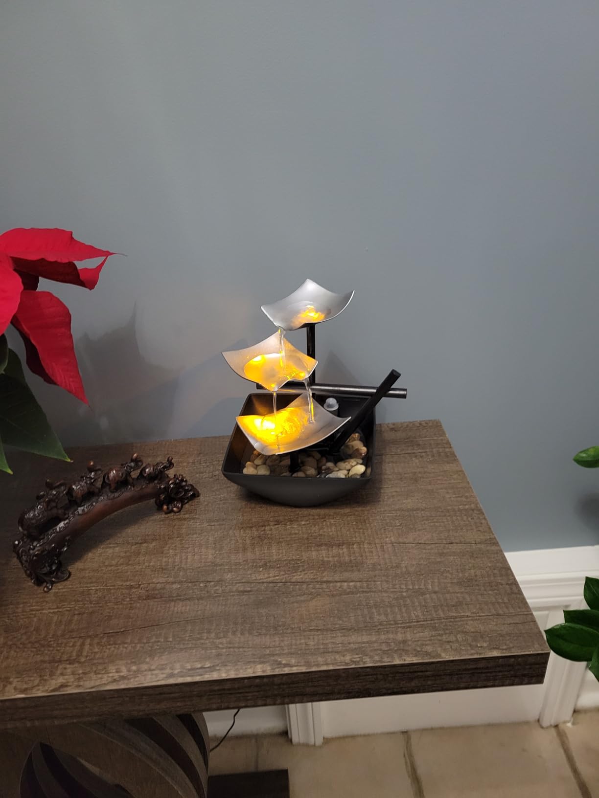 Homedics Tabletop Water Fountain, Home Décor Soothing Sound Machine - Automatic Pump, Deep Basin & Natural River Rocks. Indoor Zen Relaxation for Office, Living Room, or Bedroom, 8.25