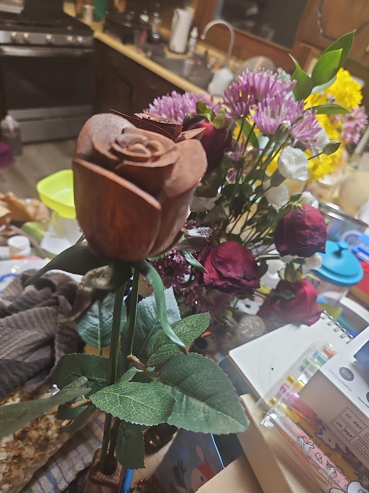 – 4th Anniversary Fruit Rose Bouquet – RED – 2-Stem with Vase – Artificial Fruit Roses, 4 Year Wedding Gift, Traditional Anniversary Flowers for Her or Him - Customer Photo 2