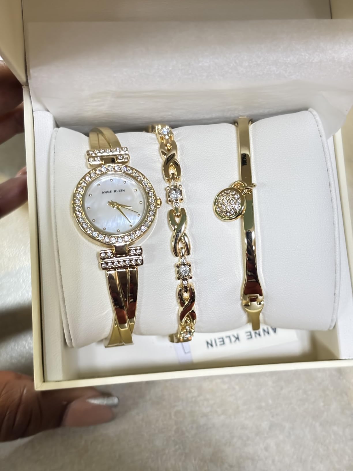 Anne Klein Women's Premium Crystal Accented Bangle Watch and Bracelet Set - Customer Photo 2