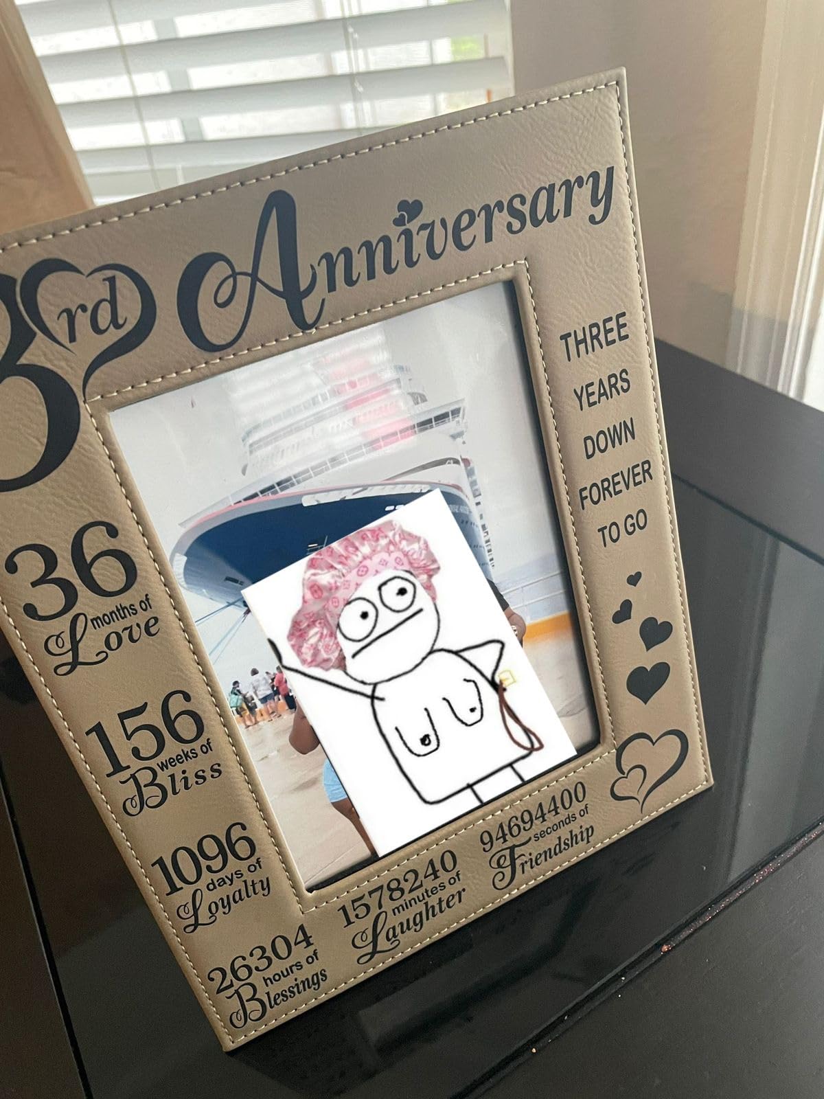 KATE POSH Our 3rd Wedding Anniversary, 3 Years Anniversary, 3 Years of Marriage, Gifts for Couple, Third Anniversary - Engraved Leather Picture Frame (4 x 6 Vertical) - Customer Photo 1