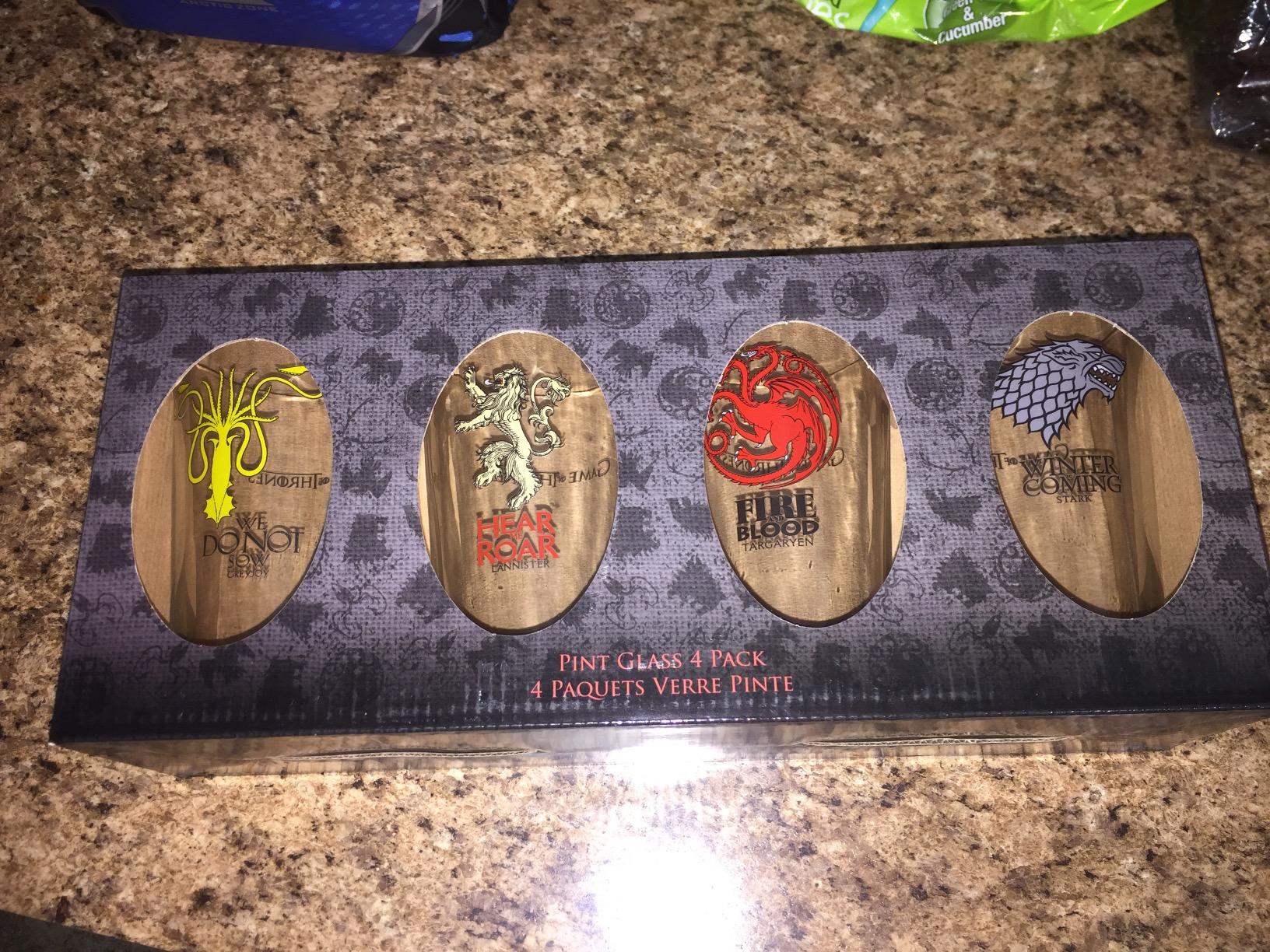 Game of Thrones Collectible Pint Glass Set - Stark, Targaryen, Lannister, Greyjoy - Premium Quality - 16 oz. Capacity - Perfect for Beer - Customer Photo 1