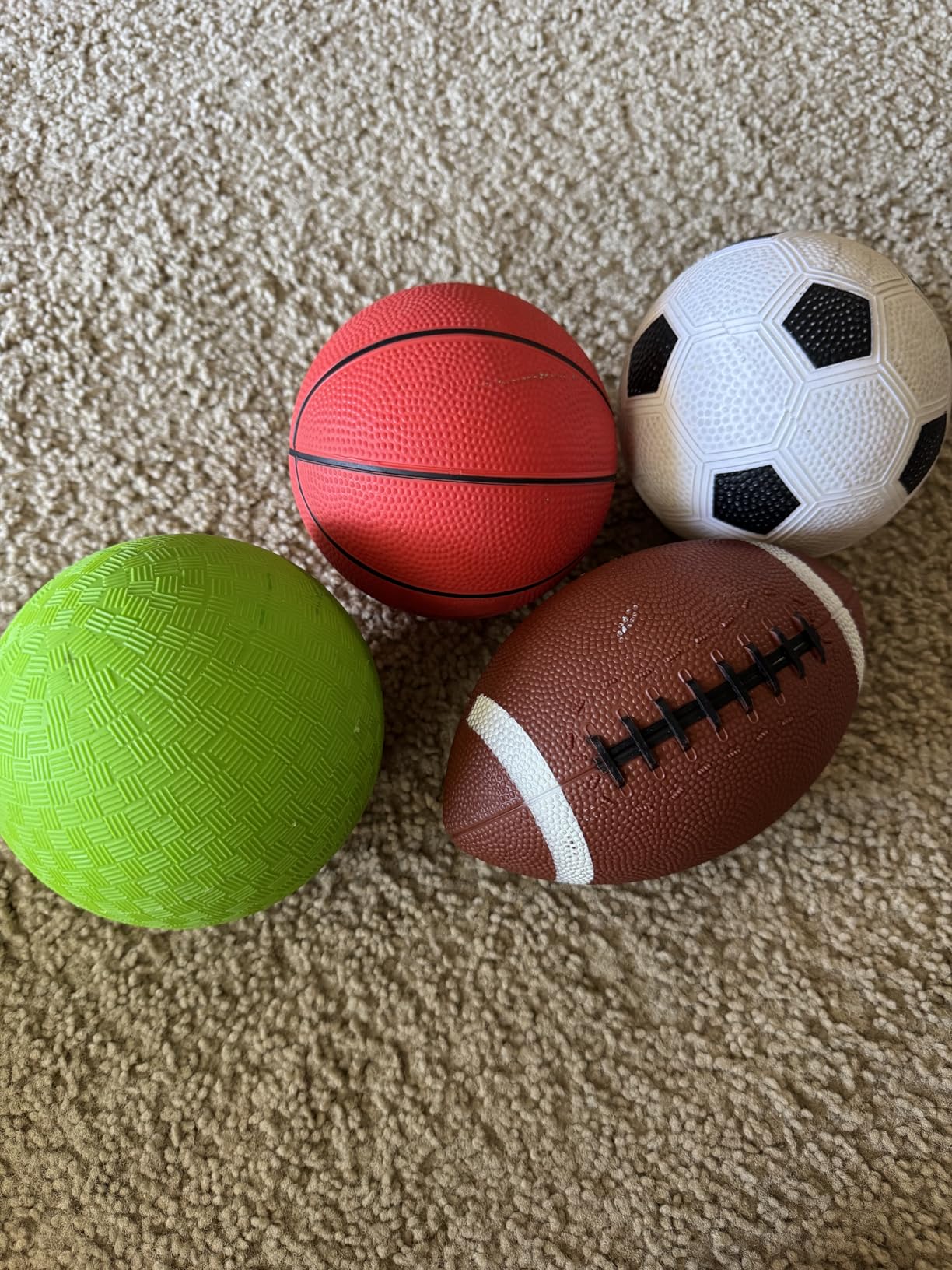 AppleRound 4-Pack Sports Balls for Toddlers & Kids with Pump – 5-Inch Soccer Ball, Basketball, Playground Ball & 6.5-Inch Football – Soft Small Balls for Indoor/Outdoor Play (Ages 2-7) - Customer Photo 1