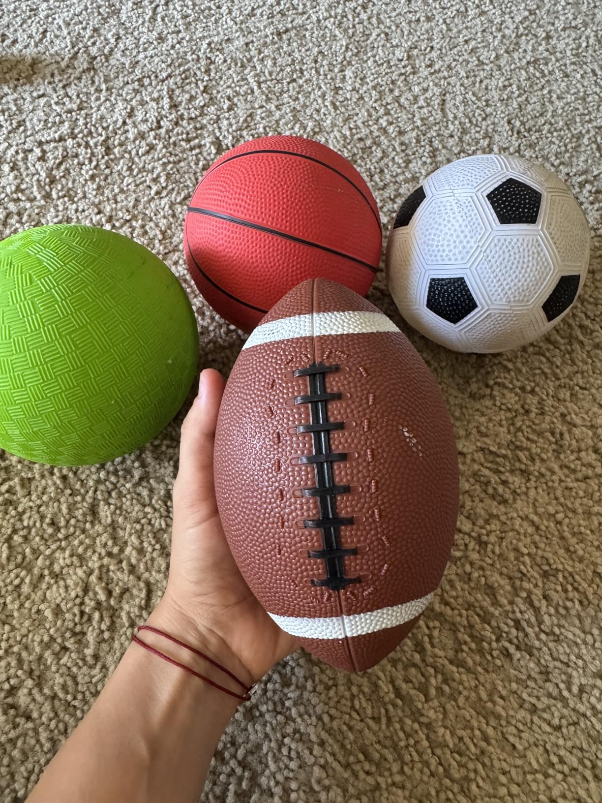 AppleRound 4-Pack Sports Balls for Toddlers & Kids with Pump – 5-Inch Soccer Ball, Basketball, Playground Ball & 6.5-Inch Football – Soft Small Balls for Indoor/Outdoor Play (Ages 2-7) - Customer Photo 2