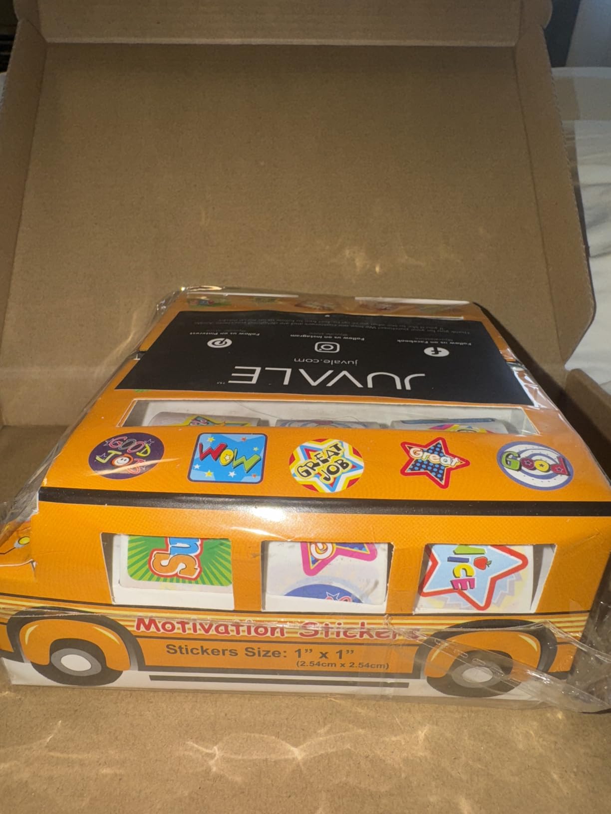 Juvale Teacher Reward Motivational Stickers - 6 Self-Adhesive Rolls (1080 Count) & 2 School Bus Dispensers - 1 in Multicolor Star, Square & Circle Designs - Classroom Essentials & Teacher Supplies - Customer Photo 2