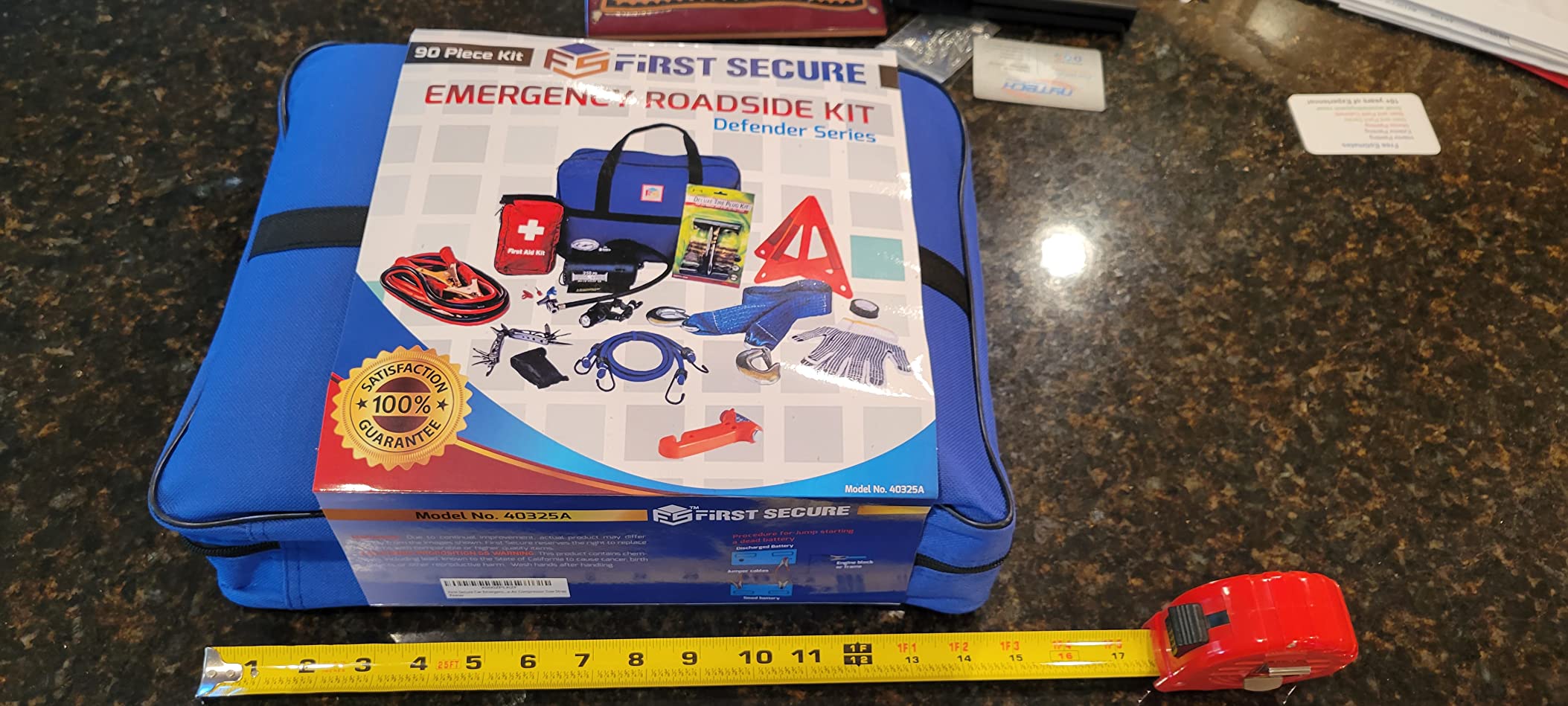 Car Emergency Kit with Air Compressor, Jumper Cables, First Aid, Tow Strap, Tire Gauge, Headlamp – Roadside Safety Kit for Women, Men, Teens - Customer Photo 2