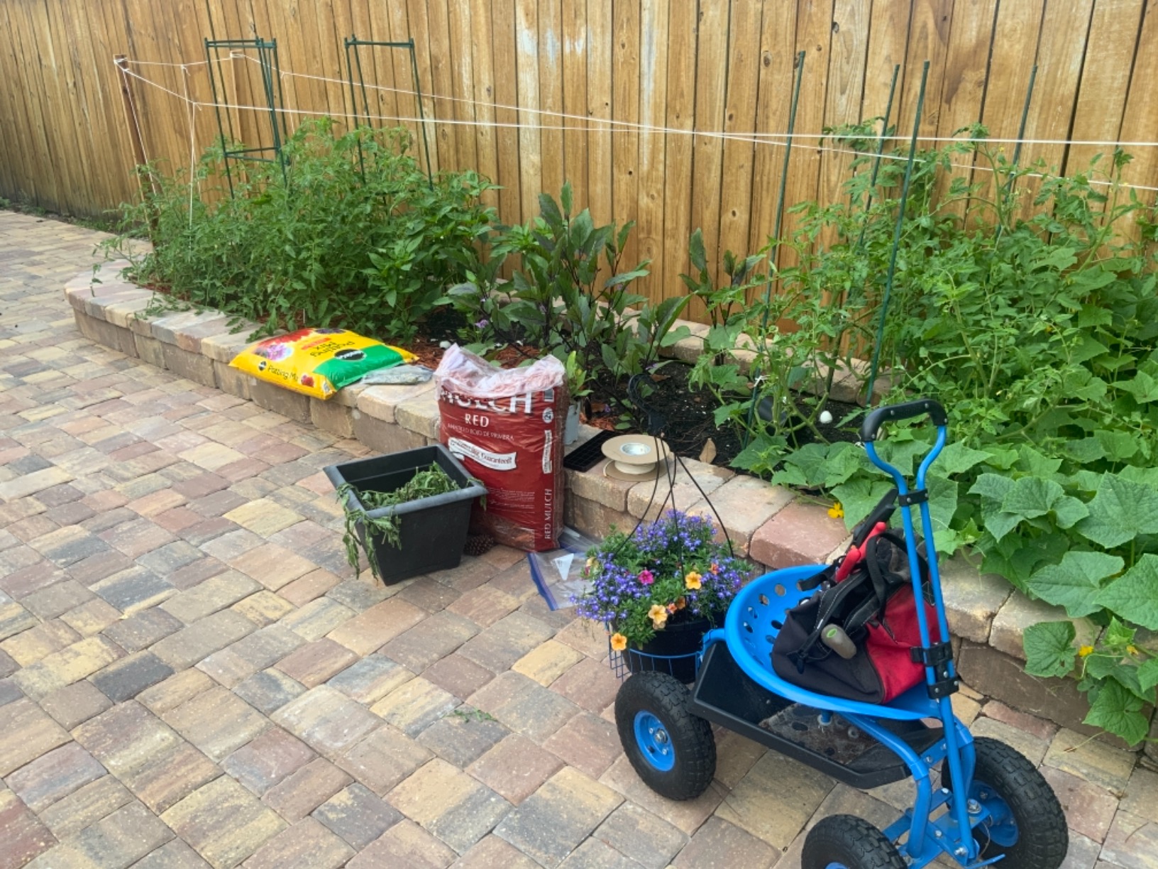 Sunnydaze Garden Seat with Wheels - Rolling Gardening Seat - Garden Stool on Wheels with Adjustable Handle and Utility Tray - Blue - Customer Photo 2