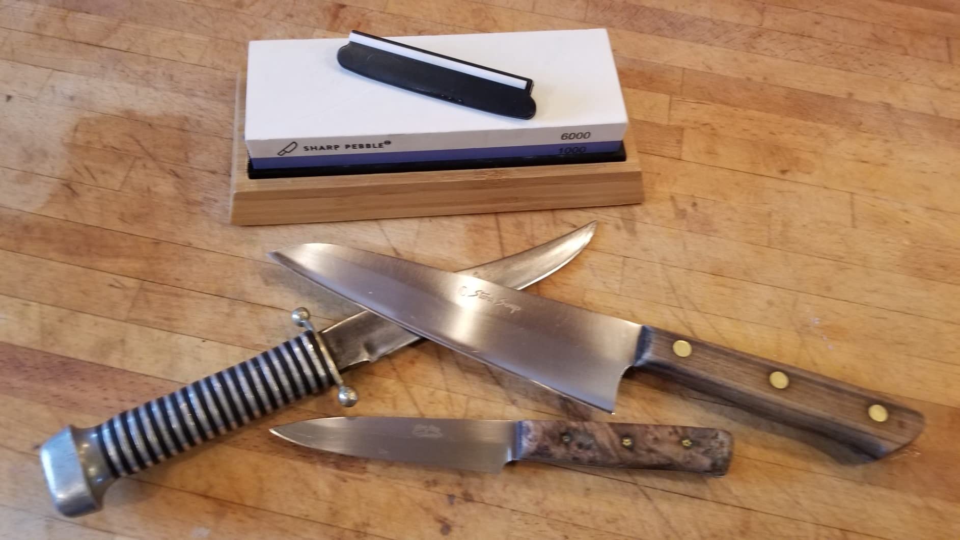 Sharp Pebble Premium Whetstone Knife Sharpening Stone 2 Side Grit 1000/6000 Waterstone- Whetstone Knife Sharpener- NonSlip Bamboo Base & Angle Guide - Customer Photo 1