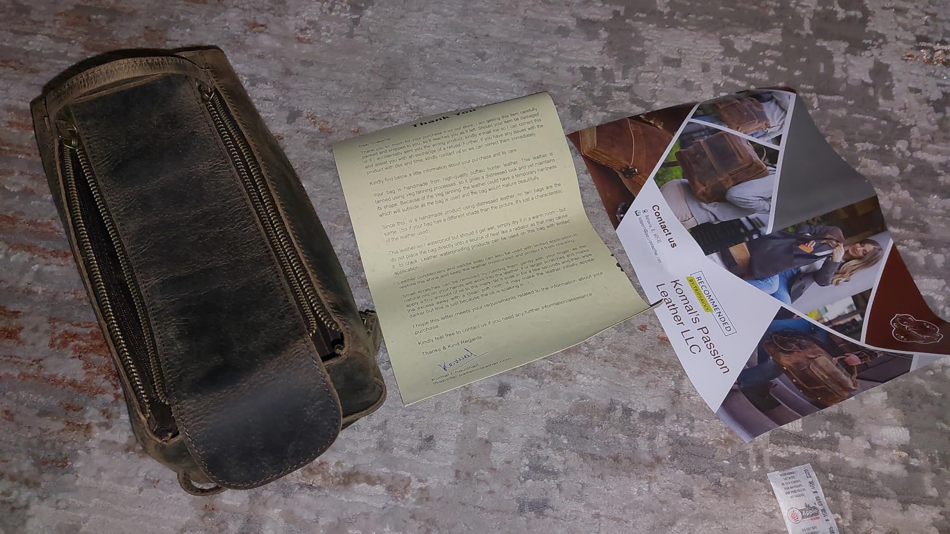 KomalC Premium Buffalo Leather Toiletry Bag for Men & Women – Leather Dopp Kit With Water resistant Lining, Premium Toiletry Travel Pouch, Unisex Wash Bag for Toiletries, Gifts for Men and Women - Customer Photo 2