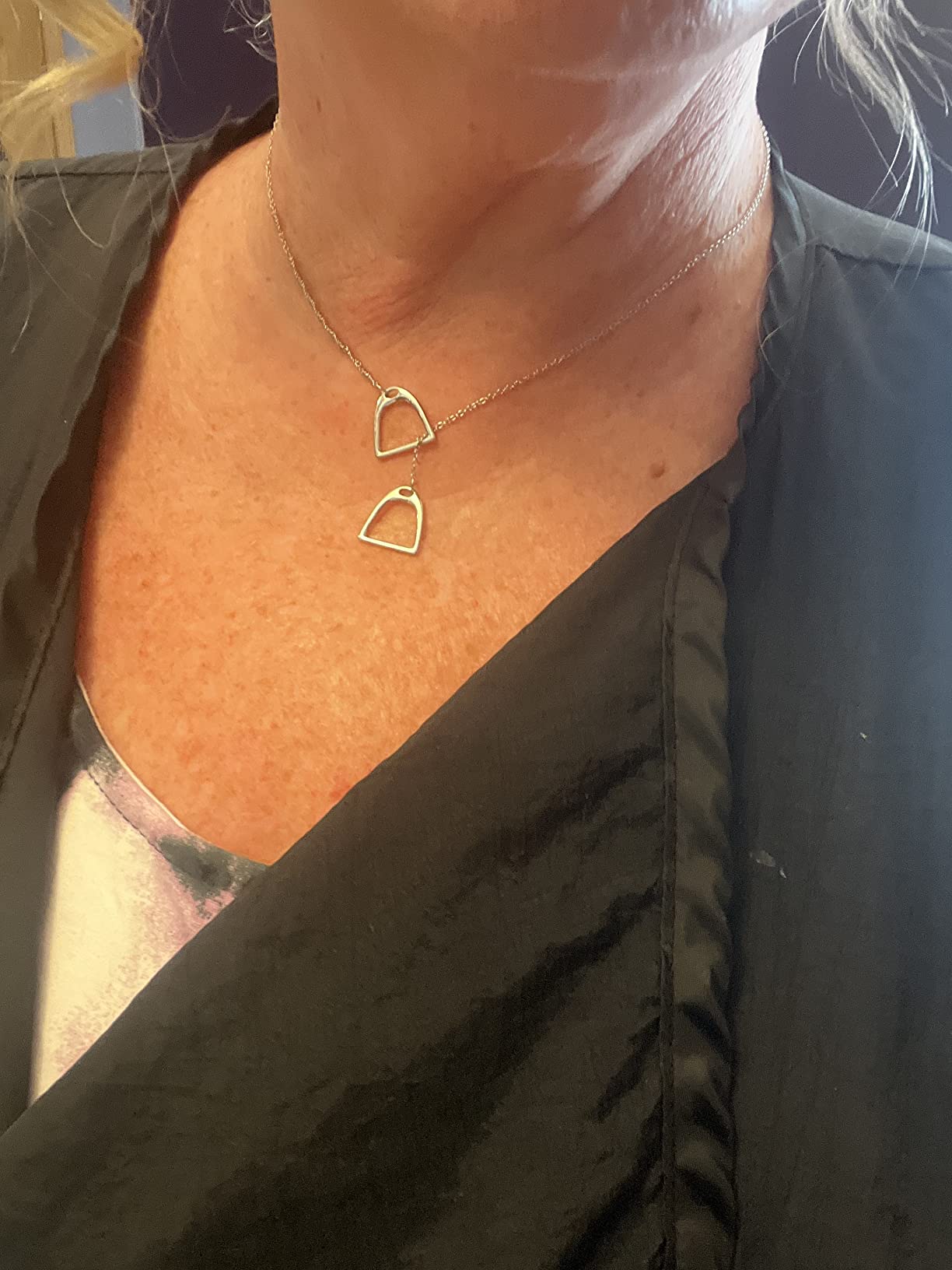 YFN Sterling Silver Double Horse Strirrup Lariat Necklace Gift For Women - Customer Photo 2