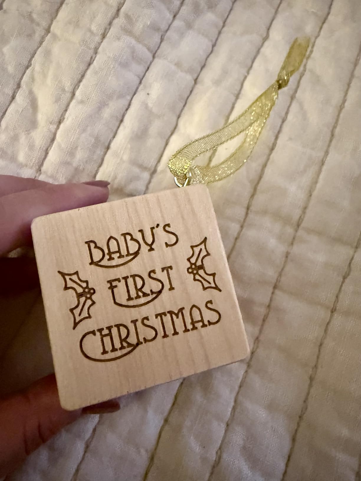 Baby's First Christmas Ornament 2025 – Personalized Wooden Keepsake Block with Name & Year – Custom Engraved for Newborn Boy or Girl Customer Review Baby's First Christmas Ornament 2025 – Personalized Wooden Keepsake Block with Name & Year – Custom Engraved for Newborn Boy or Girl - Customer Photo 4