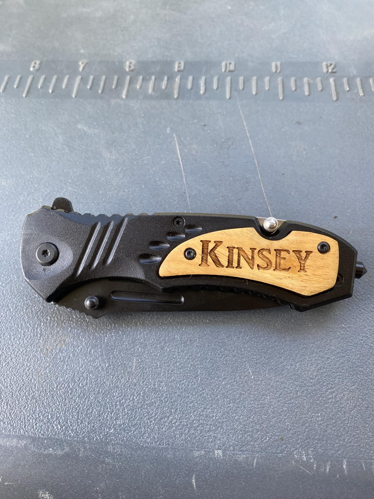 Palmetto Wood Shop Custom Pocket Knife - Laser Engraved Pocket Knife Gift for Men, Custom Knife for Camping, Hunting, Everyday Carry - 3.25-inch Stainless Steel Blade, 4.5-inch Black/Wood Handle - Customer Photo 2