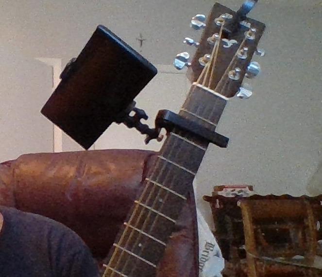 Smartphone Guitar Capo | Android and iPhone Compatible Dock Headstock Neck Clamp | Cell Phone Holder Aid Musicians | Electric or Acoustic Guitars - Customer Photo 2