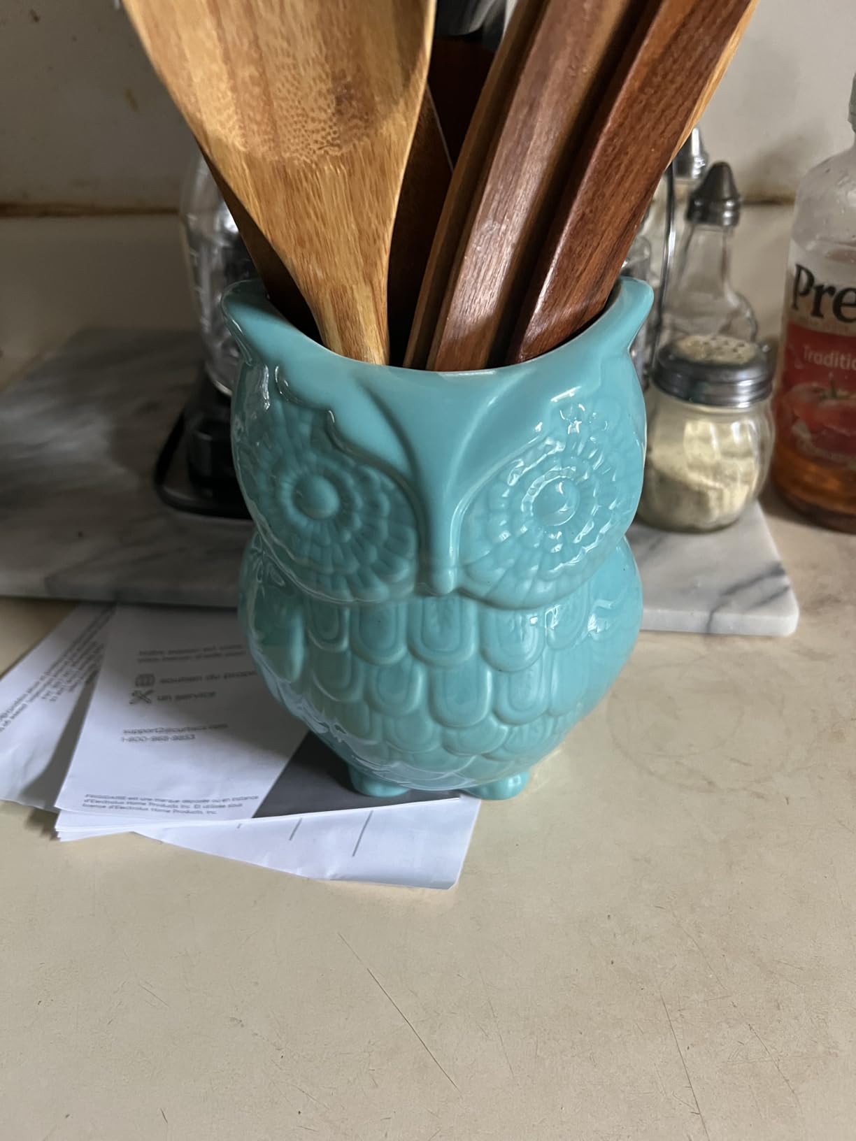 Comfify Owl Utensil Holder Decorative Ceramic Cookware Crock & Organizer, White - Customer Photo 1