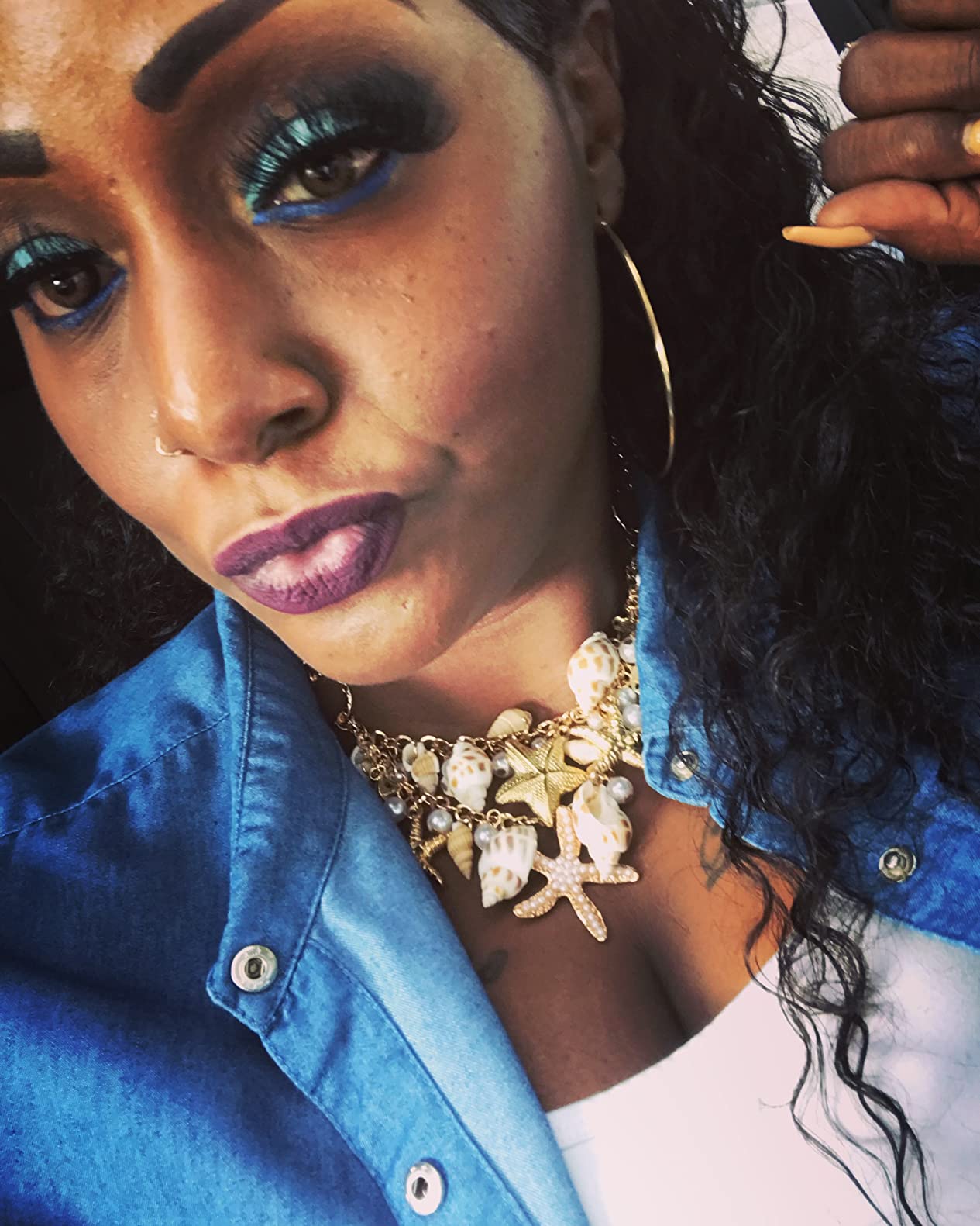 Halawly Shell Necklace Choker Mermaid Tail Necklace - Fashion Sea Shell Starfish Faux Pearl Collar Bib Statement Chunky Necklace Pendant - Customer Photo 2