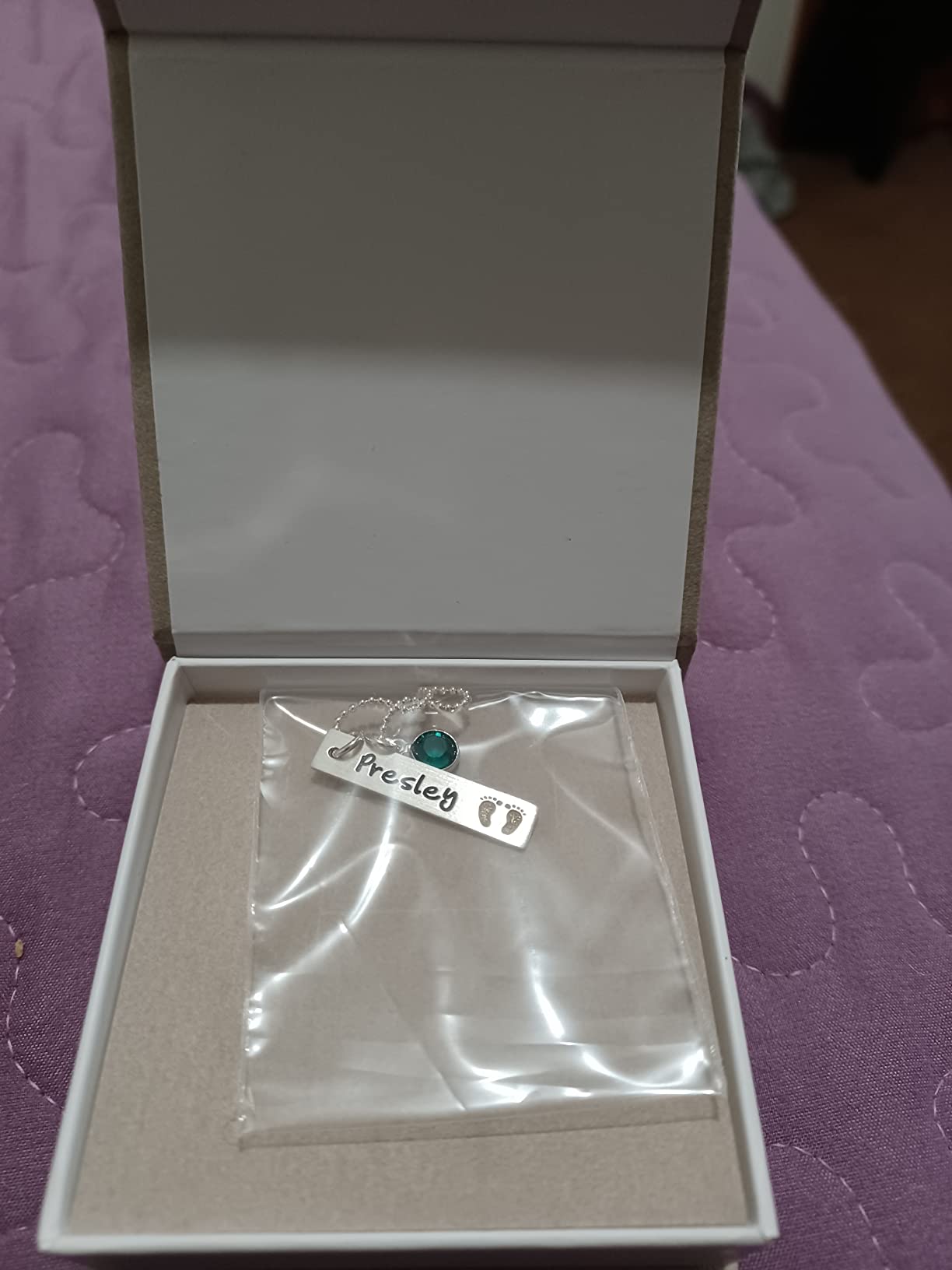 My Tiny Prints Personalized Sterling Silver Name Necklace. Customize with Child's Name, Engraved with Solid Baby Feet. Add Your Choice of Birthstone and Sterling Silver Chain. Gifts for Her, New Mom - Customer Photo 4