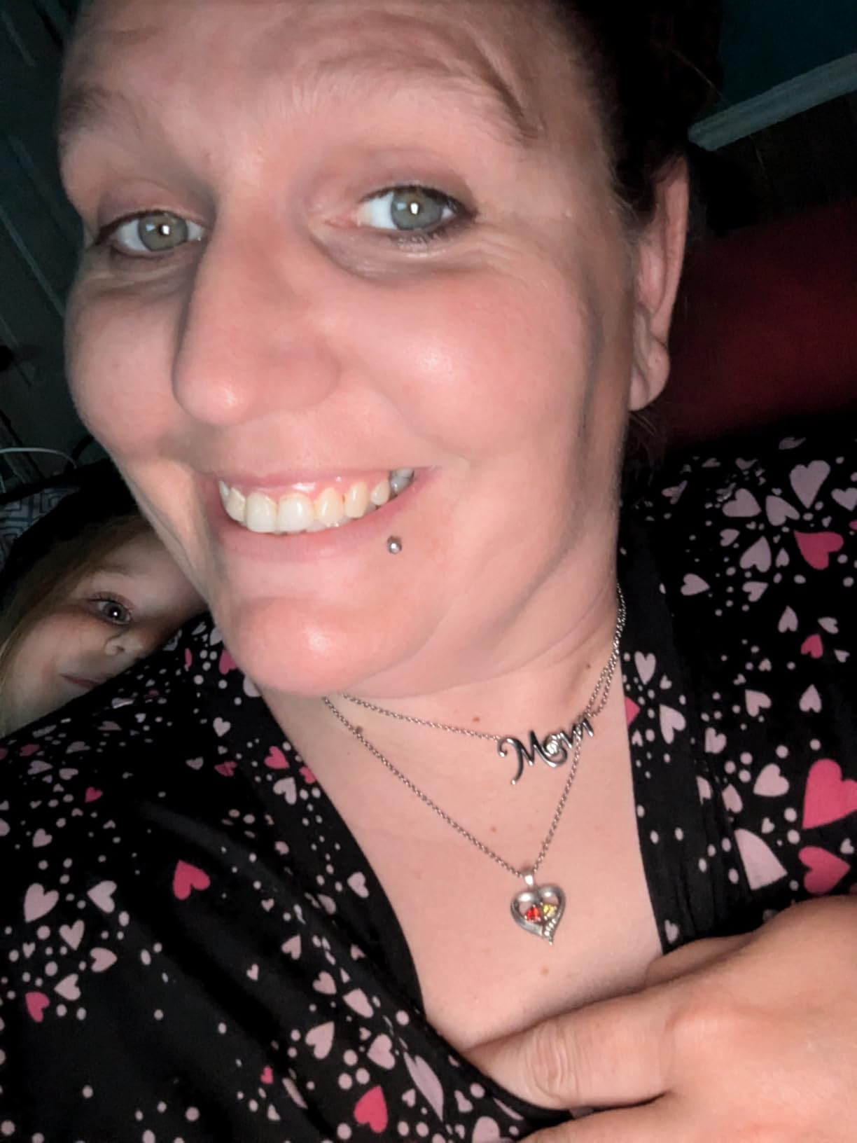 Sterling Silver Personalized 2 Names Necklace with 2 Heart Simulated Birthstone Couple Pendant Necklace for Women - Customer Photo 2