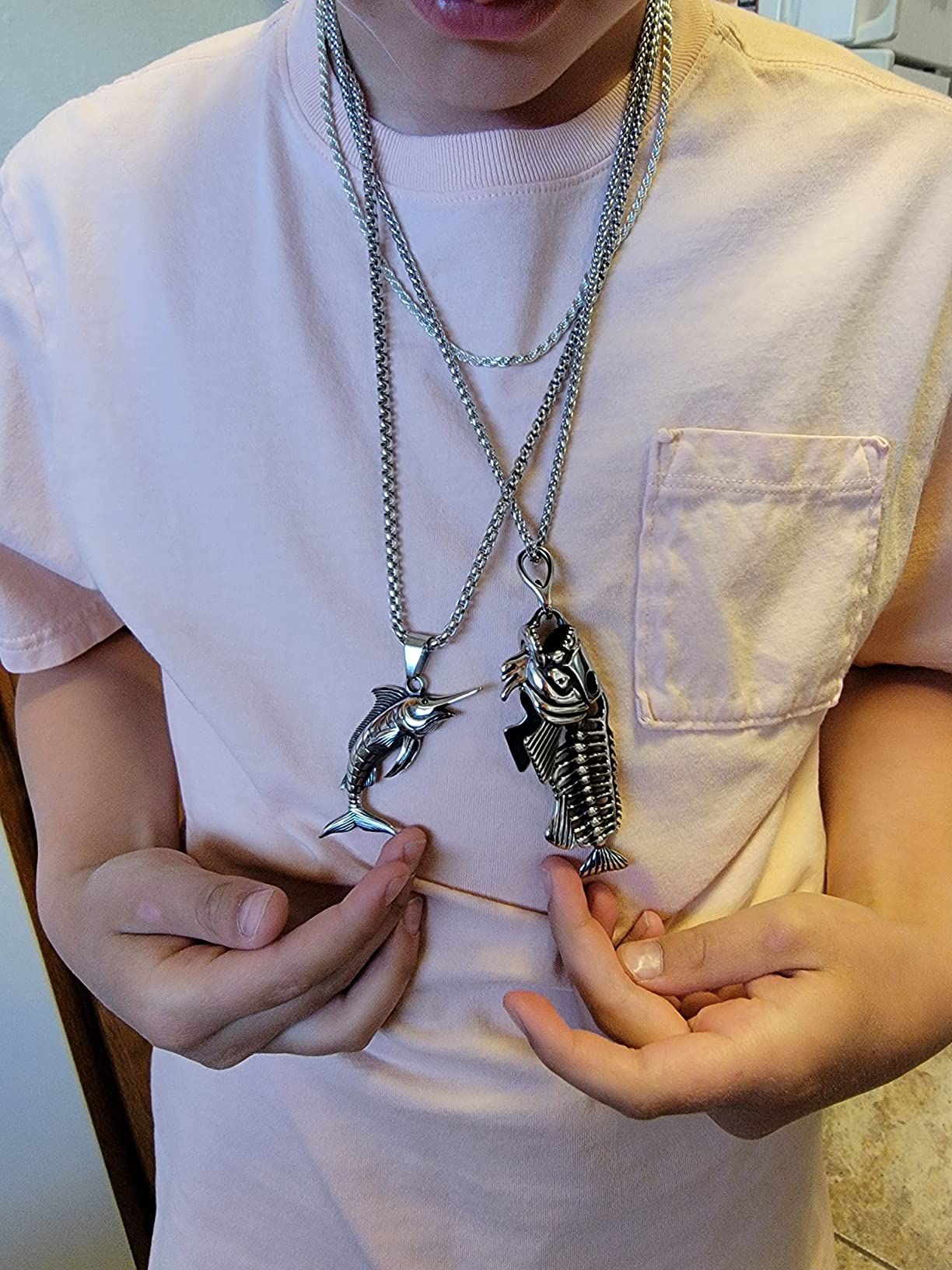 U7 Stainless Steel Shark Necklaces,18K Gold Plated Dolphin/Swordfish/Shark Pendant Necklace,Punk Mens Jewelry Customer Review U7 Stainless Steel Shark Necklaces,18K Gold Plated Dolphin/Swordfish/Shark Pendant Necklace,Punk Mens Jewelry - Customer Photo 3