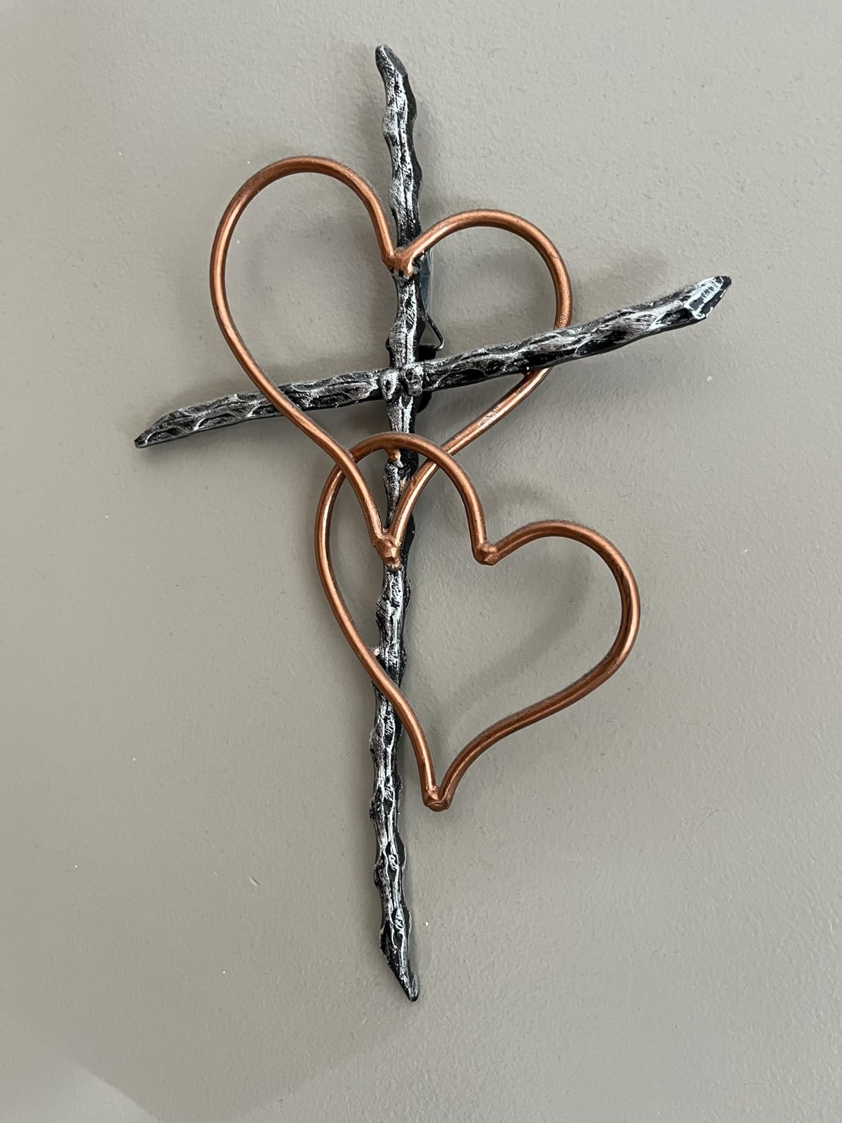 Old River Outdoors Entwined Hearts Decorative Metal Wall Cross - Joined Two Hearts, One Love Promises Kept - Customer Photo 1