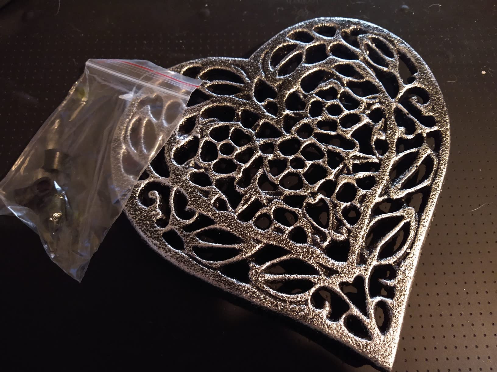 Cast Iron Heart Trivet | Decorative Cast Iron Trivet for Kitchen Countertop Or Dining Table | Vintage Design | 6.75X6.5 | with Rubber Pegs/Feet - Recycled Metal | Silver with Black - Customer Photo 2