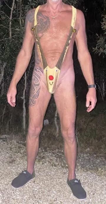 FreeNFond Christmas Gag Gift Reindeer Mankini Men Thong Underwear with Bells for White Elephant Exchange Gifts Valentine's Customer Review FreeNFond Christmas Gag Gift Reindeer Mankini Men Thong Underwear with Bells for White Elephant Exchange Gifts Valentine's - Customer Photo 1