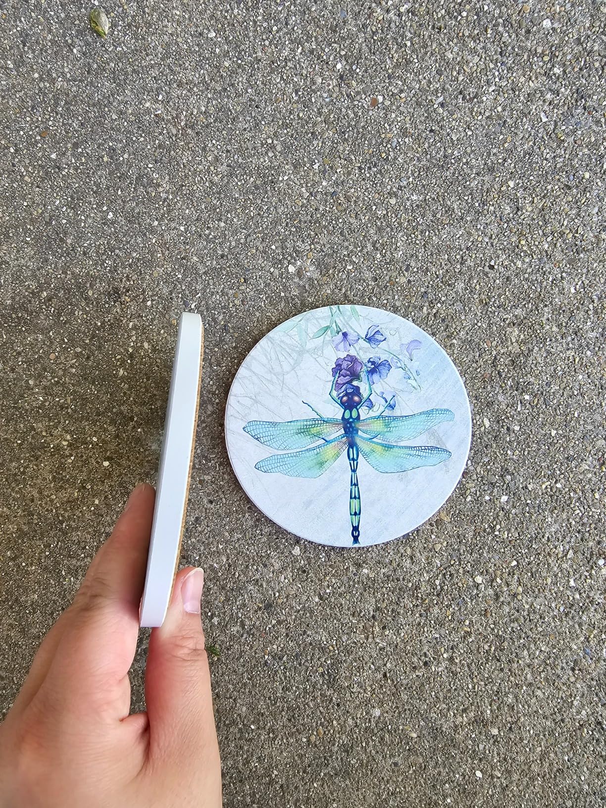 Absorbent Ceramic Stone Coasters, Dragonfly,Set of 4 Stone Coasters - Customer Photo 2