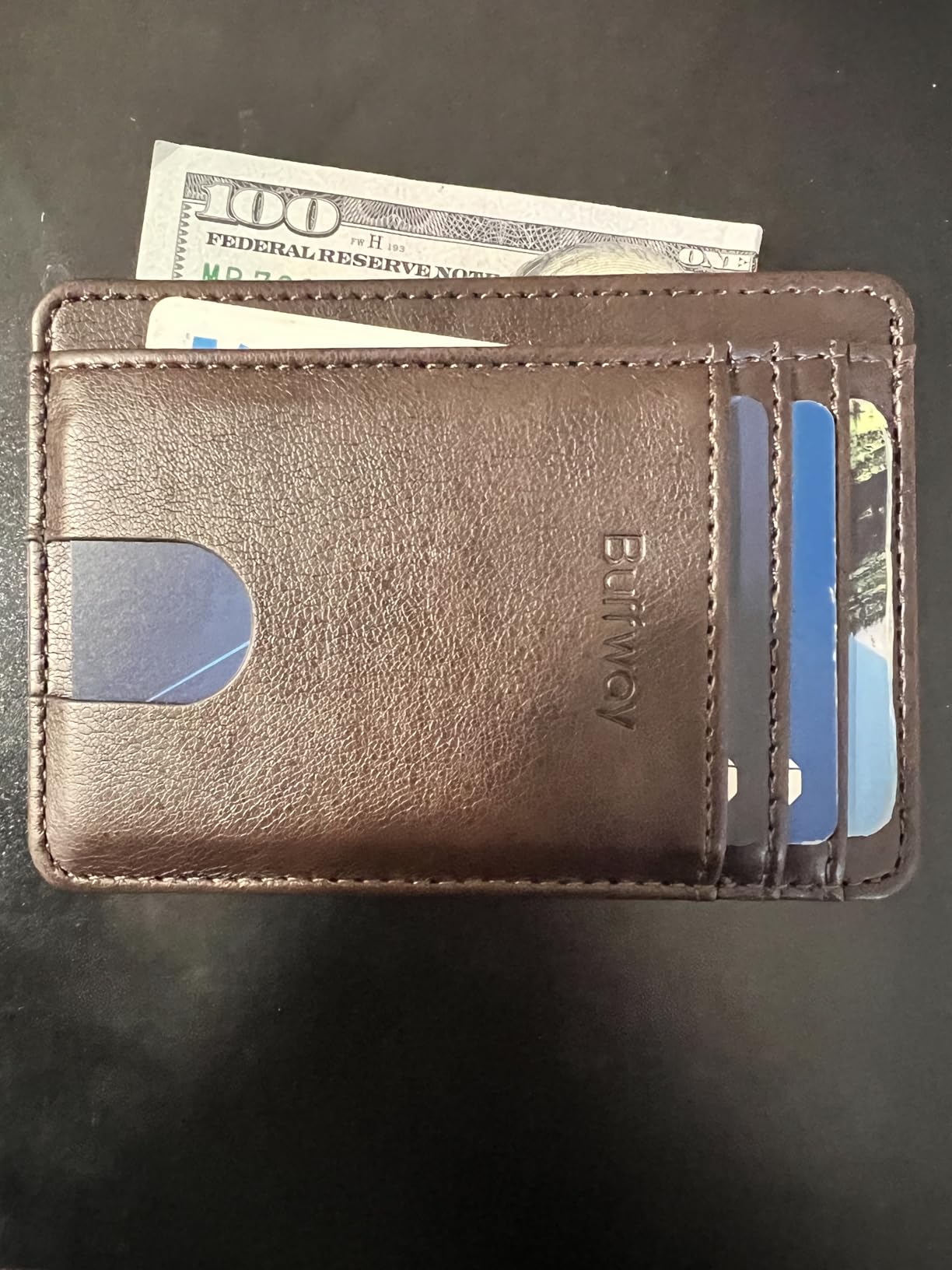 Buffway Slim Minimalist Front Pocket RFID Blocking Leather Wallets for Men and Women - Alaska Black - Customer Photo 2