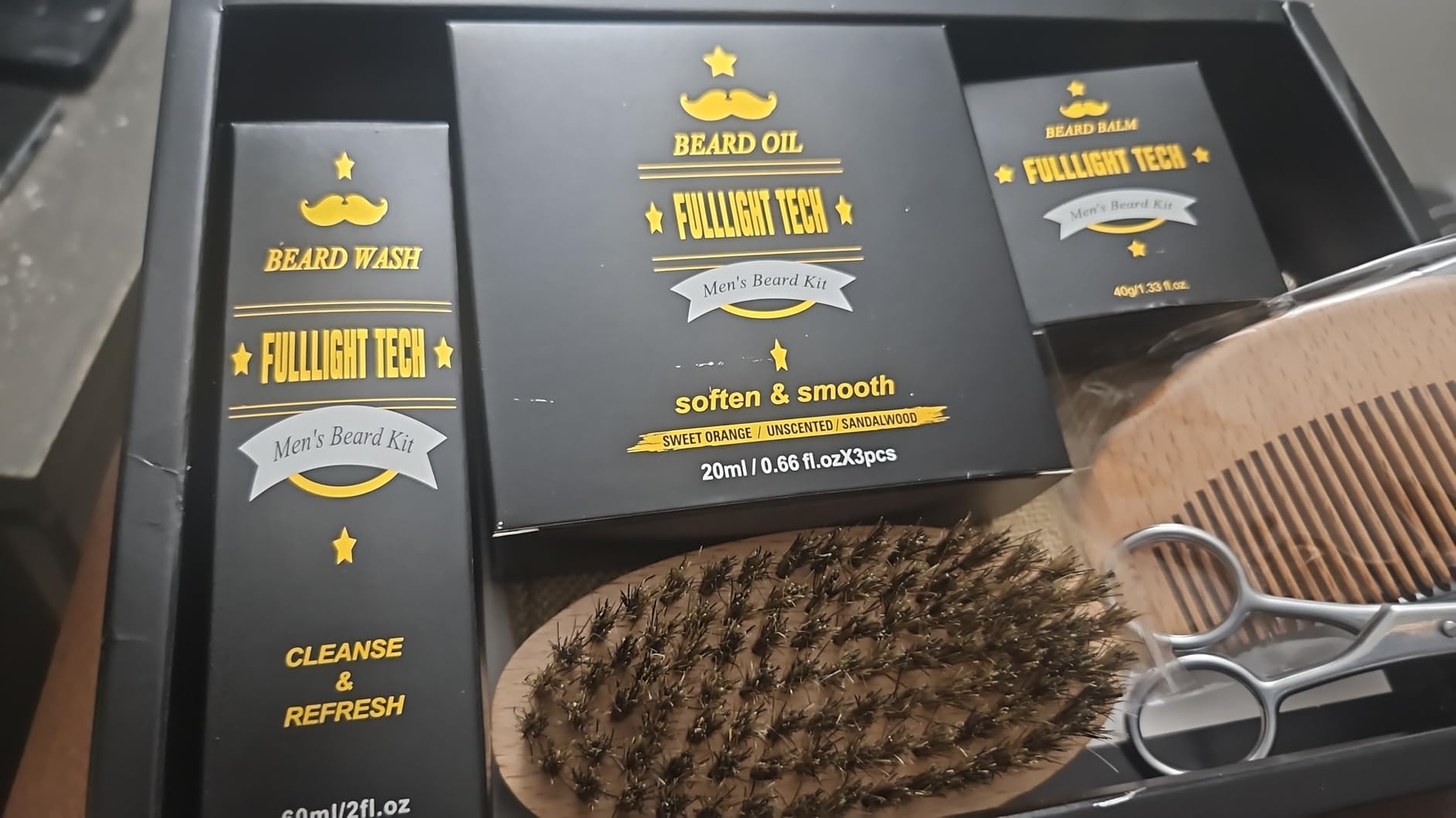 Beard Kit for Men Grooming & Care W/3 Pack Beard Oil, Wash, Balm, Comb, Brush, Scissors,Anniversary Valentines Birthday Fathers Gifts Idea for Husband Him Boyfriend Dad Men Christmas Stocking Stuffers Customer Review Beard Kit for Men Grooming & Care W/3 Pack Beard Oil, Wash, Balm, Comb, Brush, Scissors,Anniversary Valentines Birthday Fathers Gifts Idea for Husband Him Boyfriend Dad Men Christmas Stocking Stuffers - Customer Photo 1