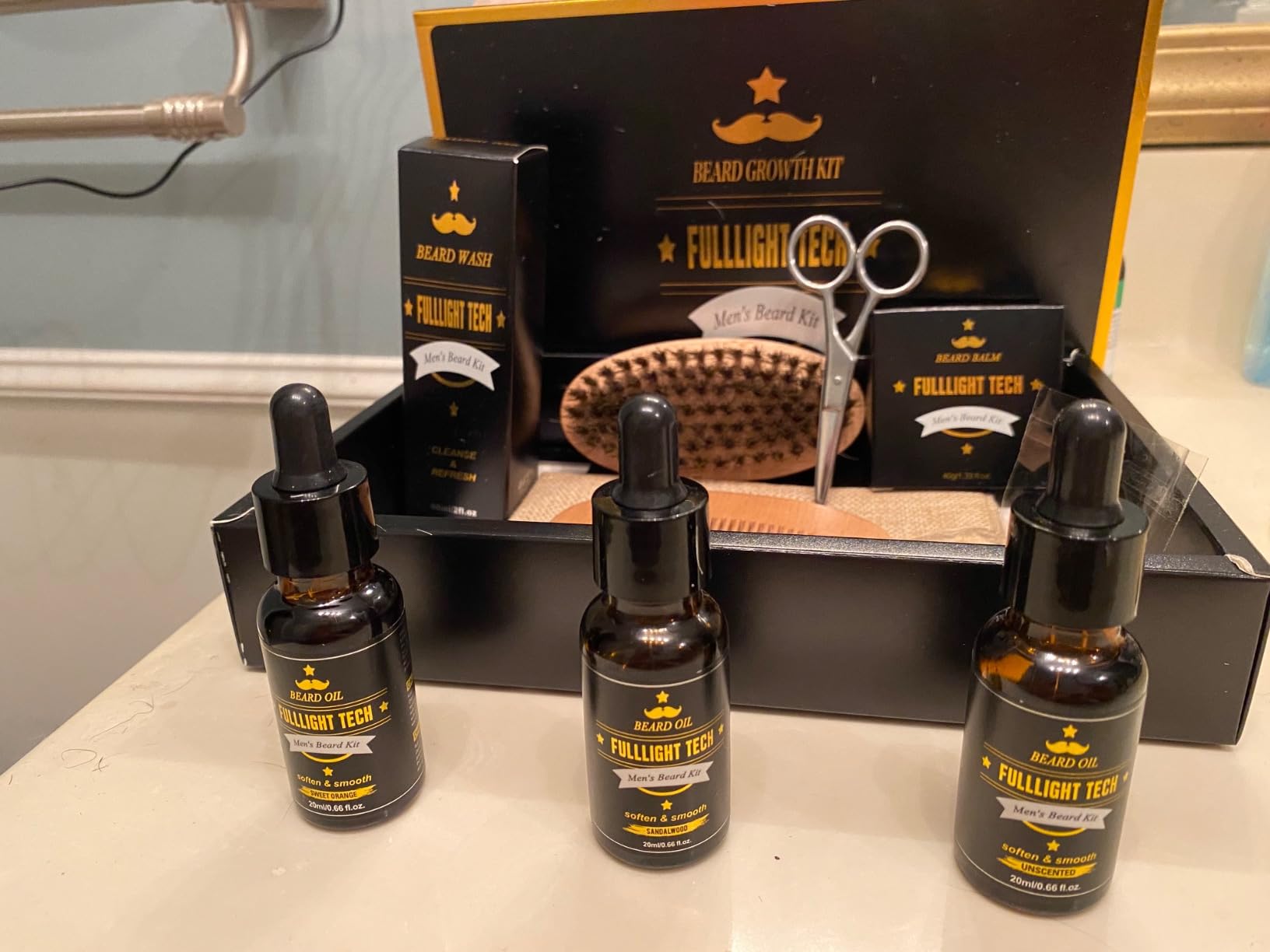 Beard Kit for Men Grooming & Care W/3 Pack Beard Oil, Wash, Balm, Comb, Brush, Scissors,Anniversary Valentines Birthday Fathers Gifts Idea for Husband Him Boyfriend Dad Men Christmas Stocking Stuffers - Customer Photo 2