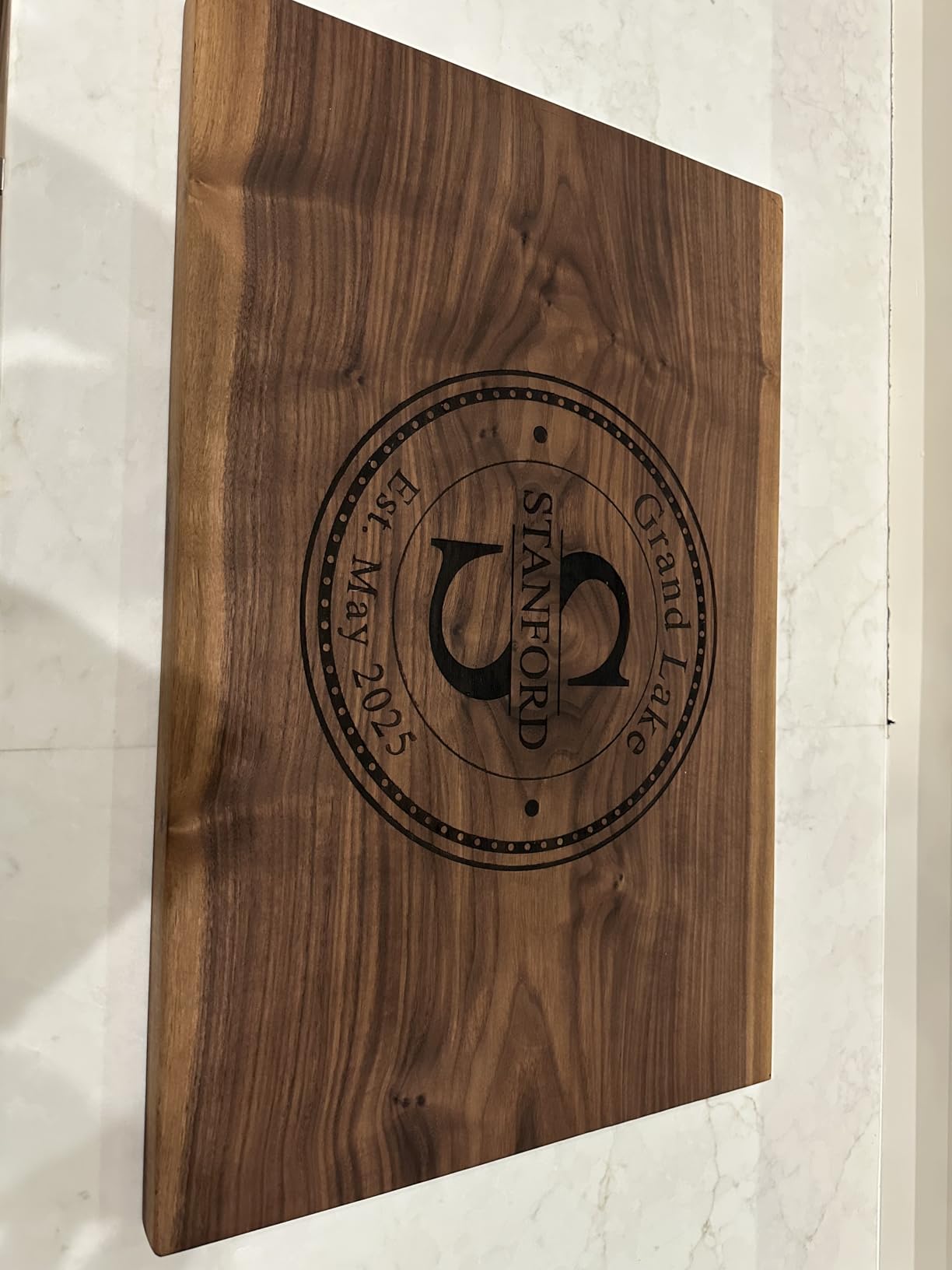 Christmas Gifts for Couples Custom Cutting Board – Personalized Wedding Gift & Bridal Shower Gift with Names & Date – Handmade in USA, (Wood Coasters, Display Stand & Gift Wrap options) - Customer Photo 3