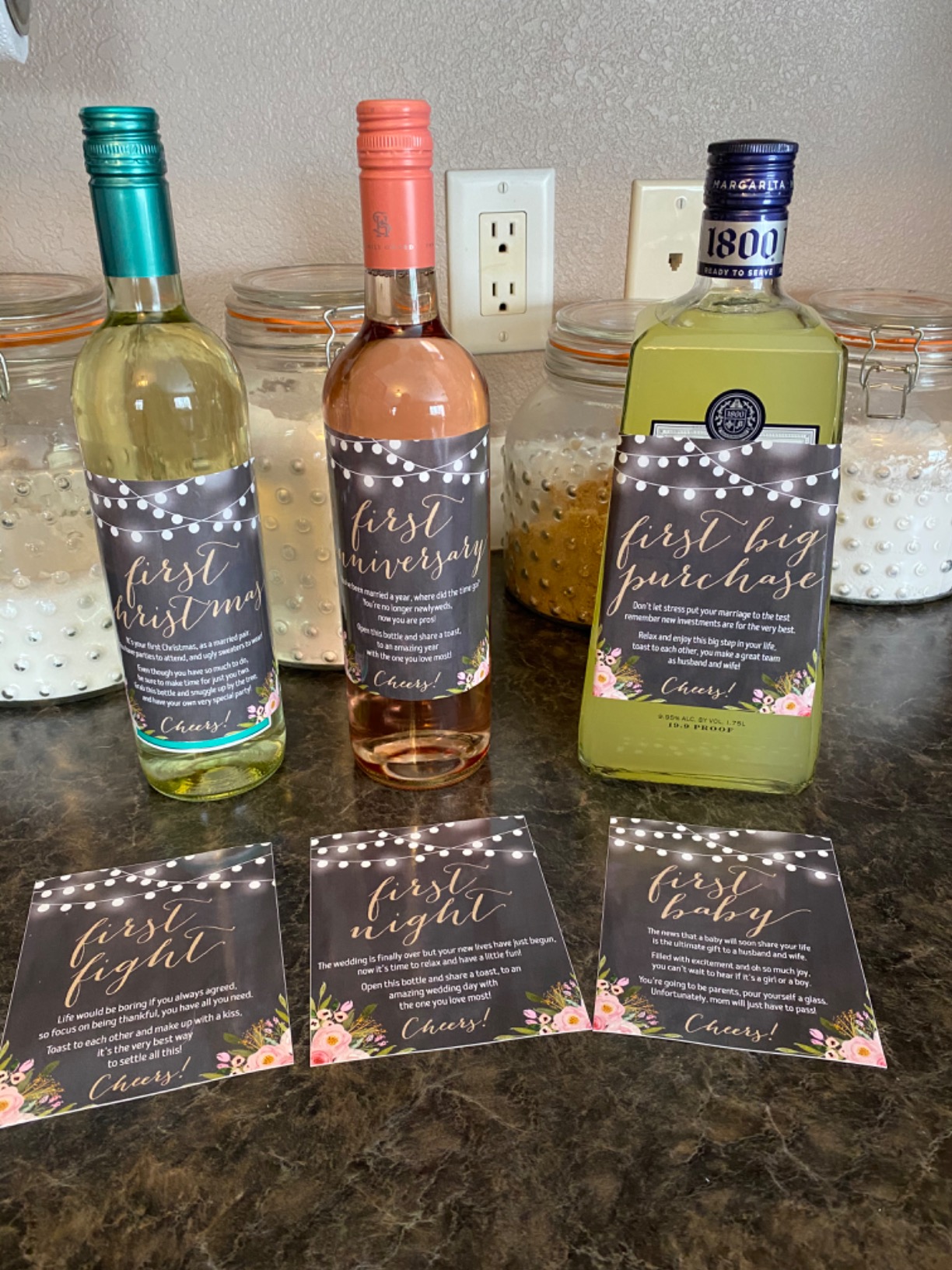 Hadley Designs 6 Chalk Flower Wedding Milestones Gift Wine Bottle Sticker Covers, Rustic Floral Bridal Shower Engagement Party Present Perfect Best Registry Bride to Be Firsts for The Newlywed - Customer Photo 1