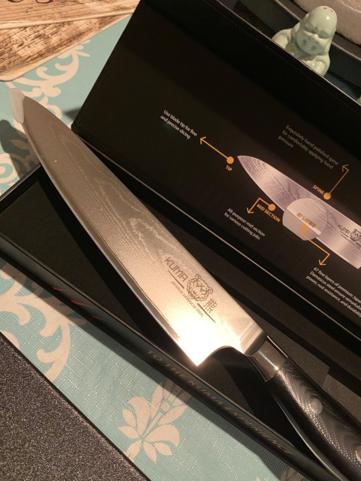 KUMA Professional Damascus Knife - 8 Inch Japanese Chef Knife, AUS10 Core - Corrosion And Stain Resistant - G10 Handle & Sheath Made Of Hardened Carbon steel - Customer Photo 1