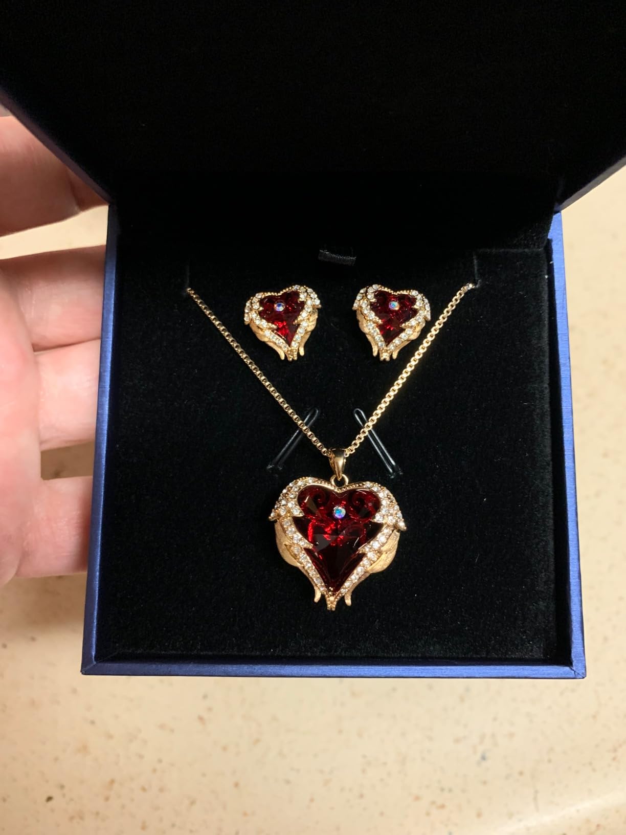 CDE Christmas Gifts for Women Jewelry Set for Women, Angle Wing Heart Pendant Necklaces and Earrings with Birthstone, Birthday Ideal Jewelry Gifts for Women Mom - Customer Photo 2