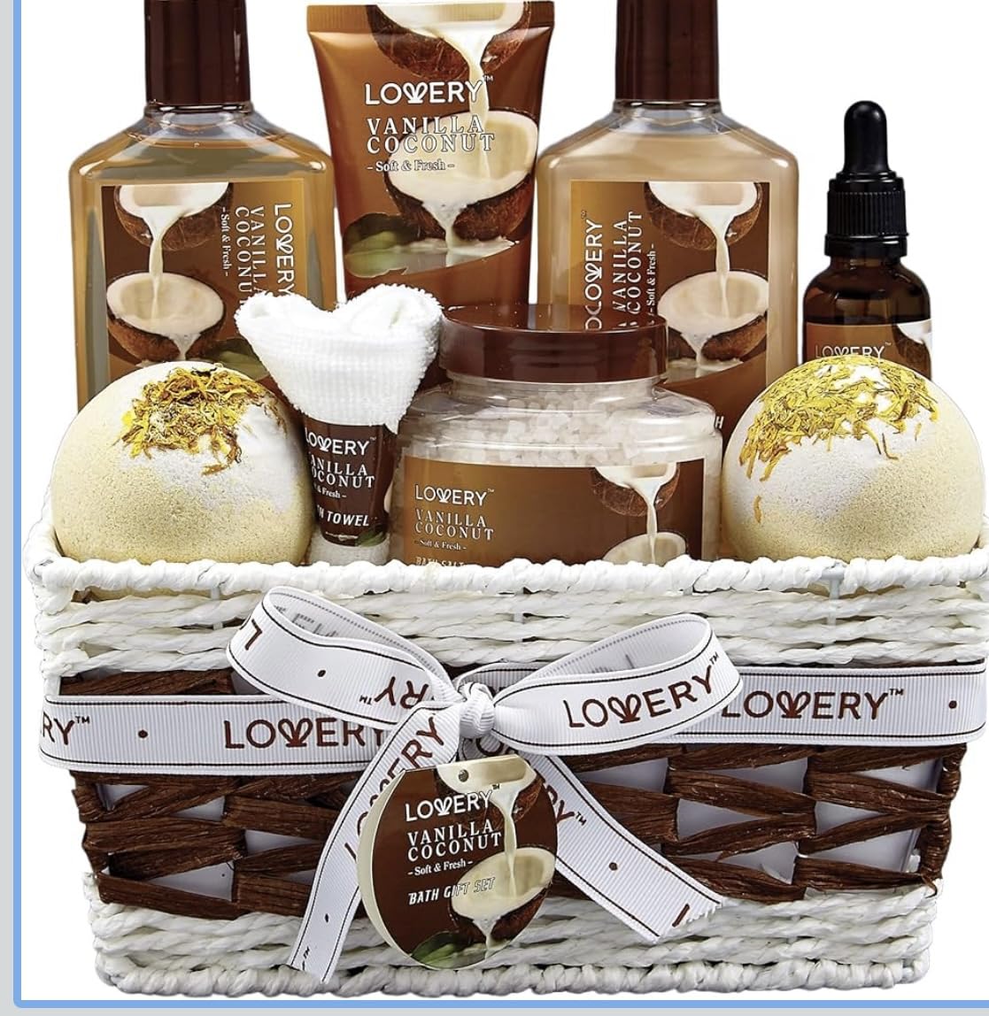 Gifts For Women Gift Basket for Women– 9 Piece Christmas Gifts Set of Vanilla Coconut Home Spa Set, Luxurious Holiday Bath and Body Sets Includes Fragrant Lotions, Extra Large Bath Bombs, Coconut Oil Customer Review Gifts For Women Gift Basket for Women– 9 Piece Christmas Gifts Set of Vanilla Coconut Home Spa Set, Luxurious Holiday Bath and Body Sets Includes Fragrant Lotions, Extra Large Bath Bombs, Coconut Oil - Customer Photo 1