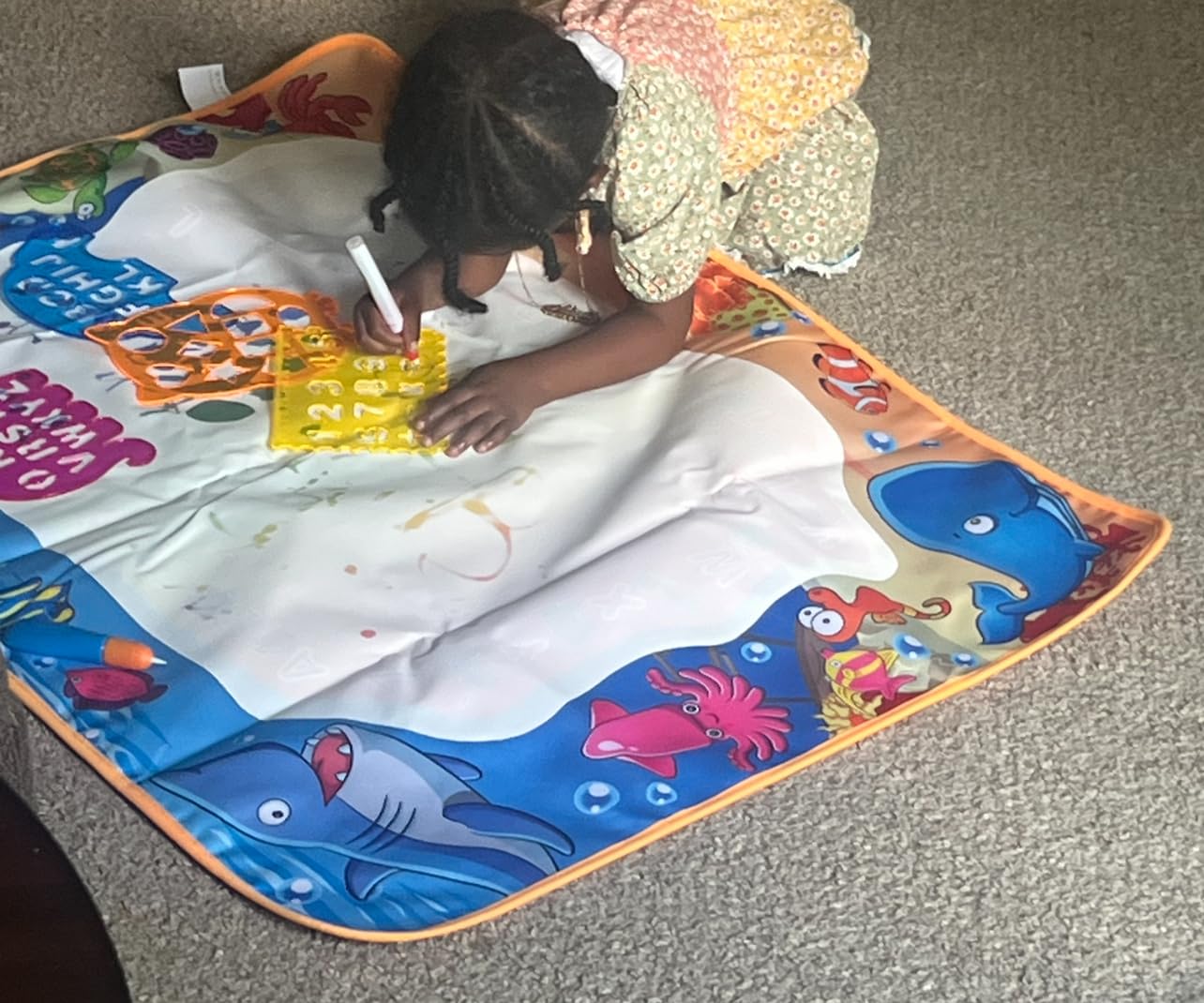 Water Doodle Mat - Kids Painting Writing Color Doodle Drawing Mat Toy Bring Magic Pens Educational Toys for Age 2 3 4 5 6 7 Year Old Girls Boys Age Toddler Gift - Customer Photo 1