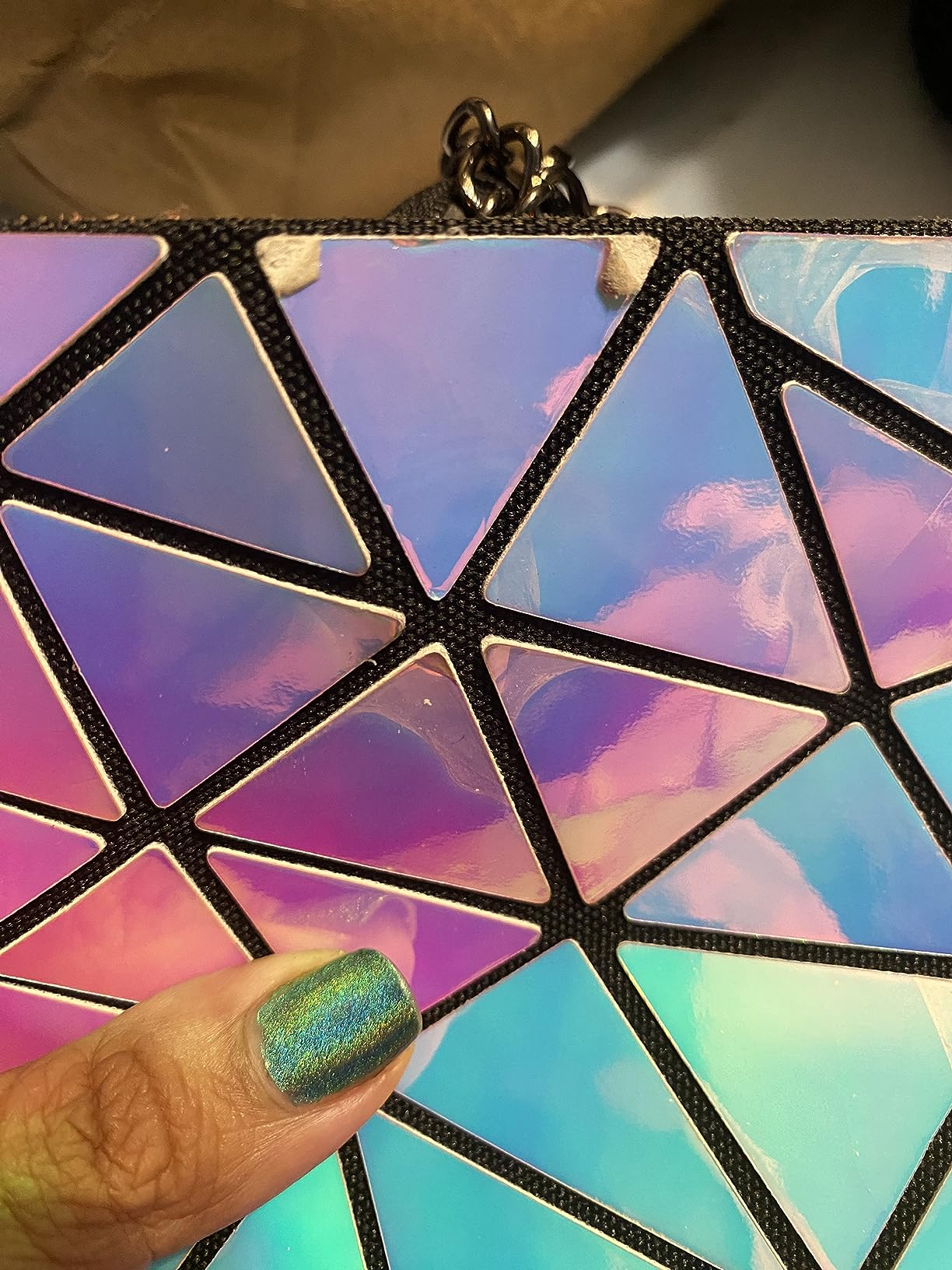 Goclothod Fashion Holographic Laser Shoulder Bag Geometric Envelope Clutch Chain Crossbody Purse - Customer Photo 1