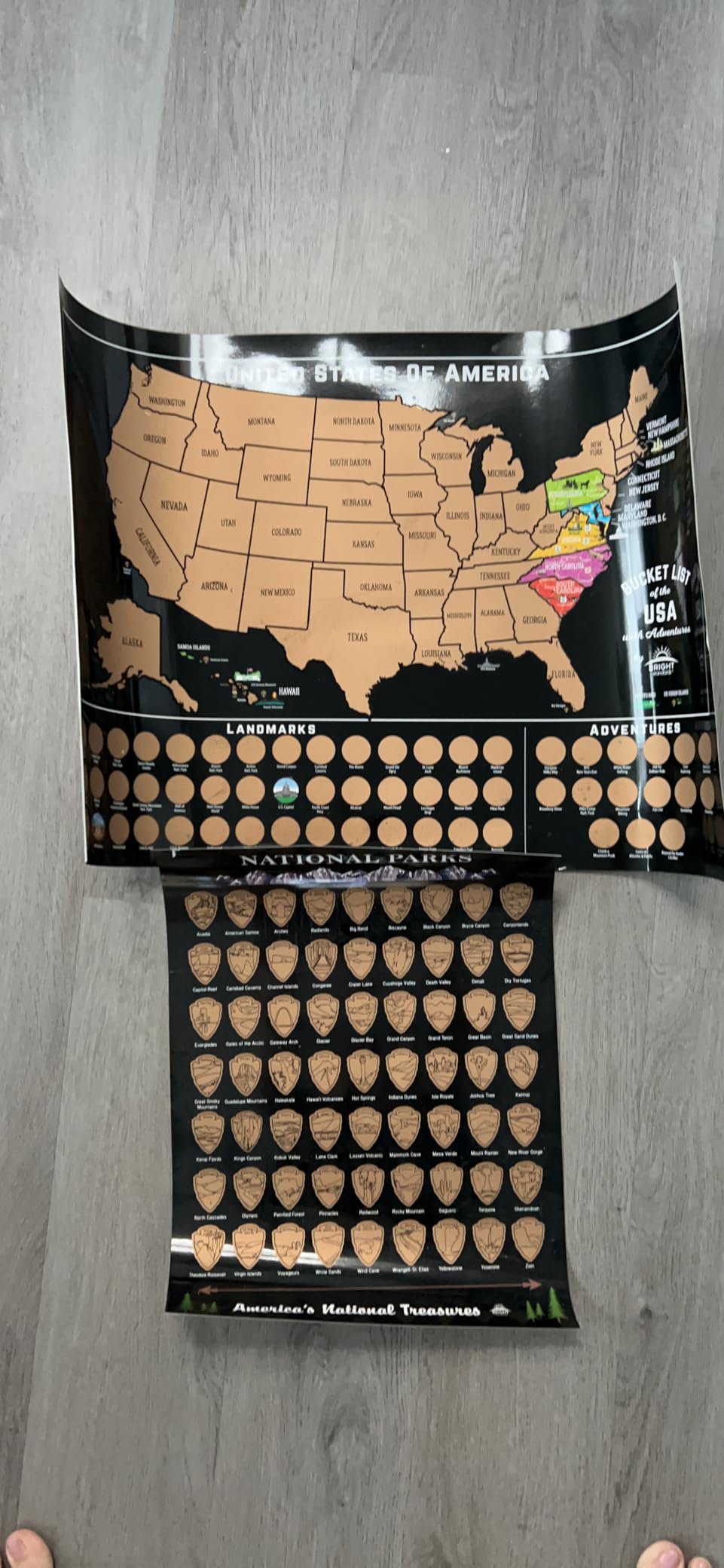 Scratch Off Map of USA + 63 National Parks Bundle (24x17 US Map & 12x16 NP Poster, Black/Gold) - Giftable Travel Tracker Kit with Scratch Pen and Cloth - Customer Photo 3