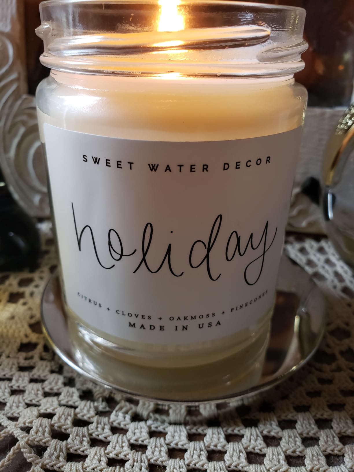 Sweet Water Decor Warm and Cozy Candle - Pine Cinnamon & Fir Winter Scented Soy Candles for Home | 9oz Clear Jar, 40 Hour Burn Time, Made in The USA - Customer Photo 1