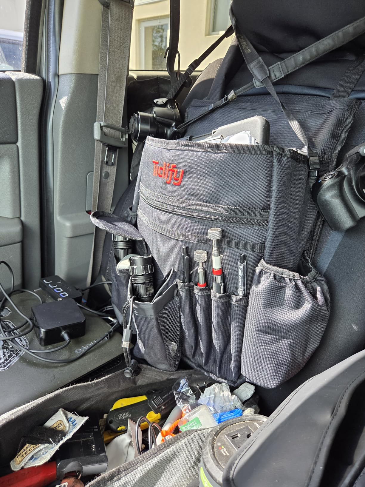 Tidify Car Front Seat Organizer [2025 UPDATED] with Dedicated Tablet and Laptop Storage Stabilizing Side Straps Soft Adjustable Shoulder Strap and Hardened Buckles Your Office Away from Office. - Customer Photo 1