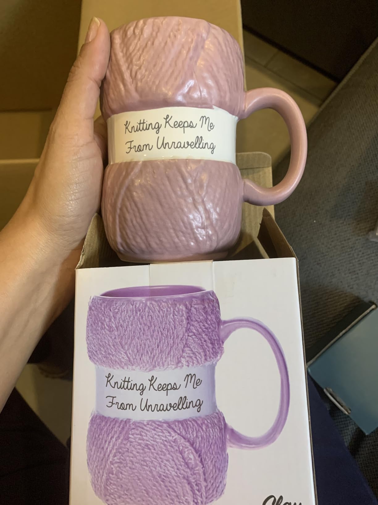 Boxer Gifts 'Knitting Keeps Me From Unraveling' Novelty Knitting Gift Mug | Light Pink Colour With Realistic Yarn Detailing | Amazing Christmas, Birthday Or Mother's Day Gift For Her - Customer Photo 4