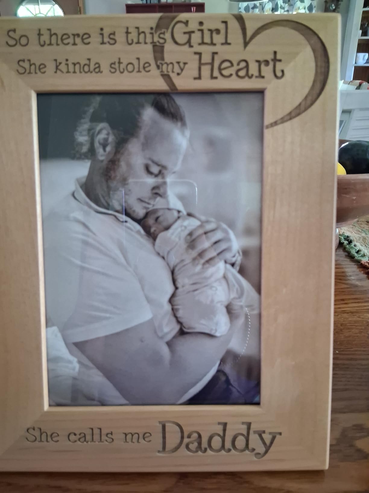 KATE POSH So there is this Girl, She kinda stole my heart, She calls me Daddy Natural Engraved Wood Photo Frame, Father Daughter Gifts, Father's Day, Best Dad Ever, New Baby, New Dad (4x6 Vertical) - Customer Photo 1