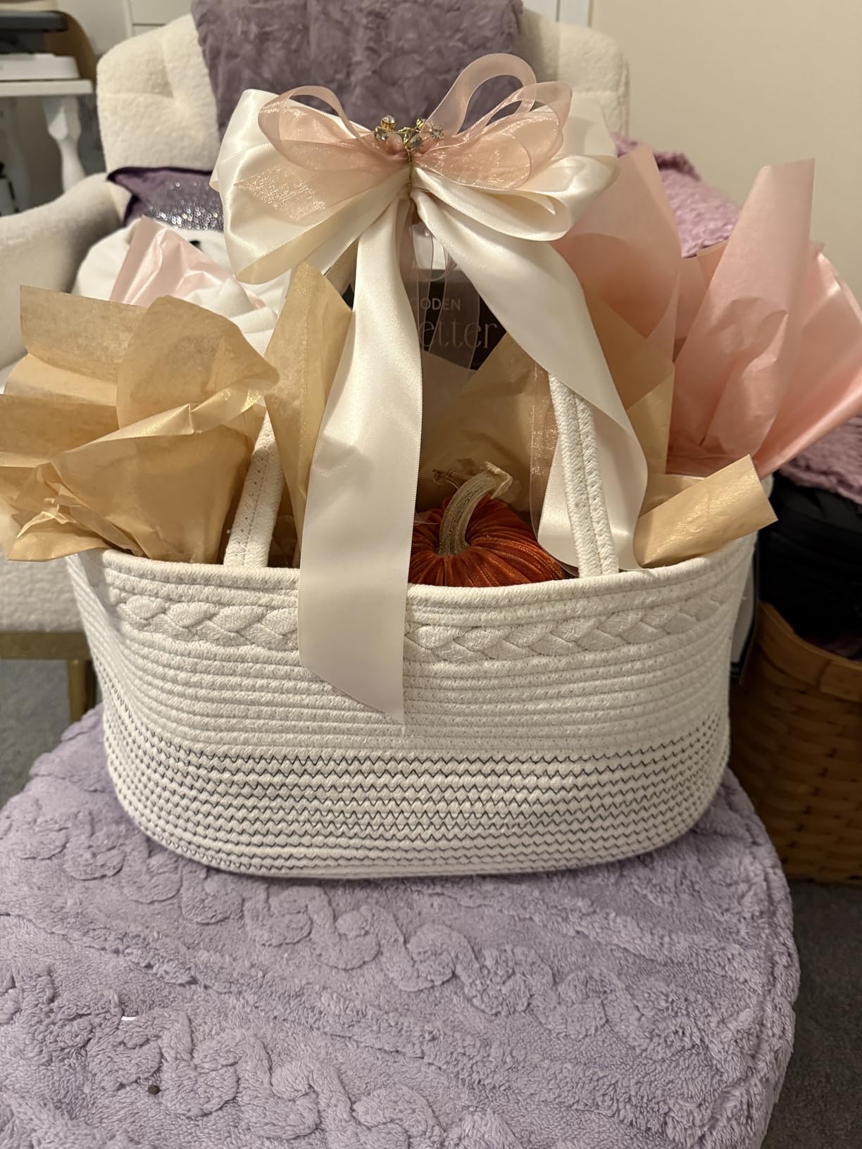 luxury little Diaper Caddy Organizer, Large Cotton Rope Nursery Baby Basket, Changing Table Organizer for Baby Diaper Storage, Portable Car Organizer with Removable Divider, Baby Shower Gifts - White - Customer Photo 1