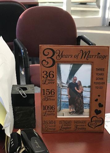 KATE POSH 3rd Anniversary Engraved Rawhide Leather Picture Frame (4x6-Vertical) - Customer Photo 1