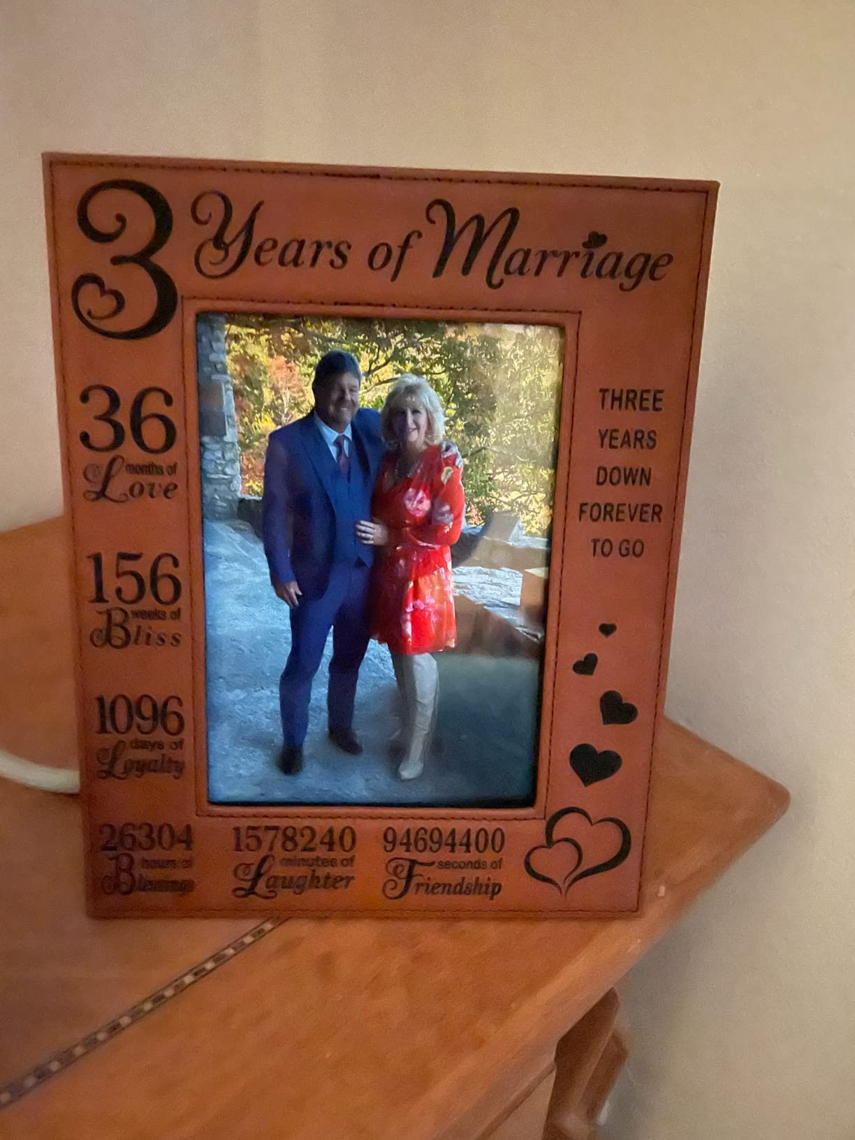 KATE POSH 3rd Anniversary Engraved Rawhide Leather Picture Frame (5x7 Horizontal) - Customer Photo 2