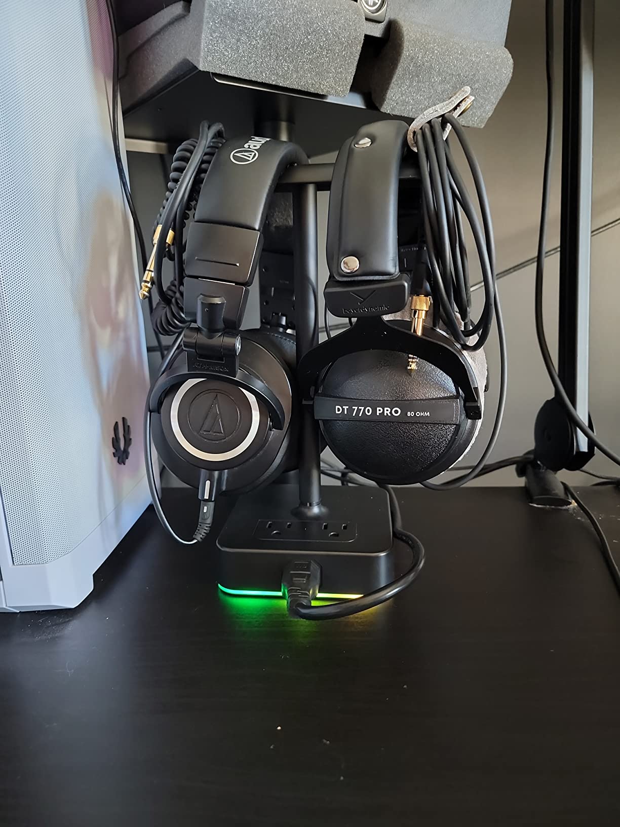 KAFRI RGB Headphone Stand with USB A&C Charger Desk Gaming Headset Holder Hanger Rack with 3 USB Charging Port and 2 Outlet - Suitable for Gamer Desktop Table Game Earphone Accessories Boyfriend Gifts - Customer Photo 1