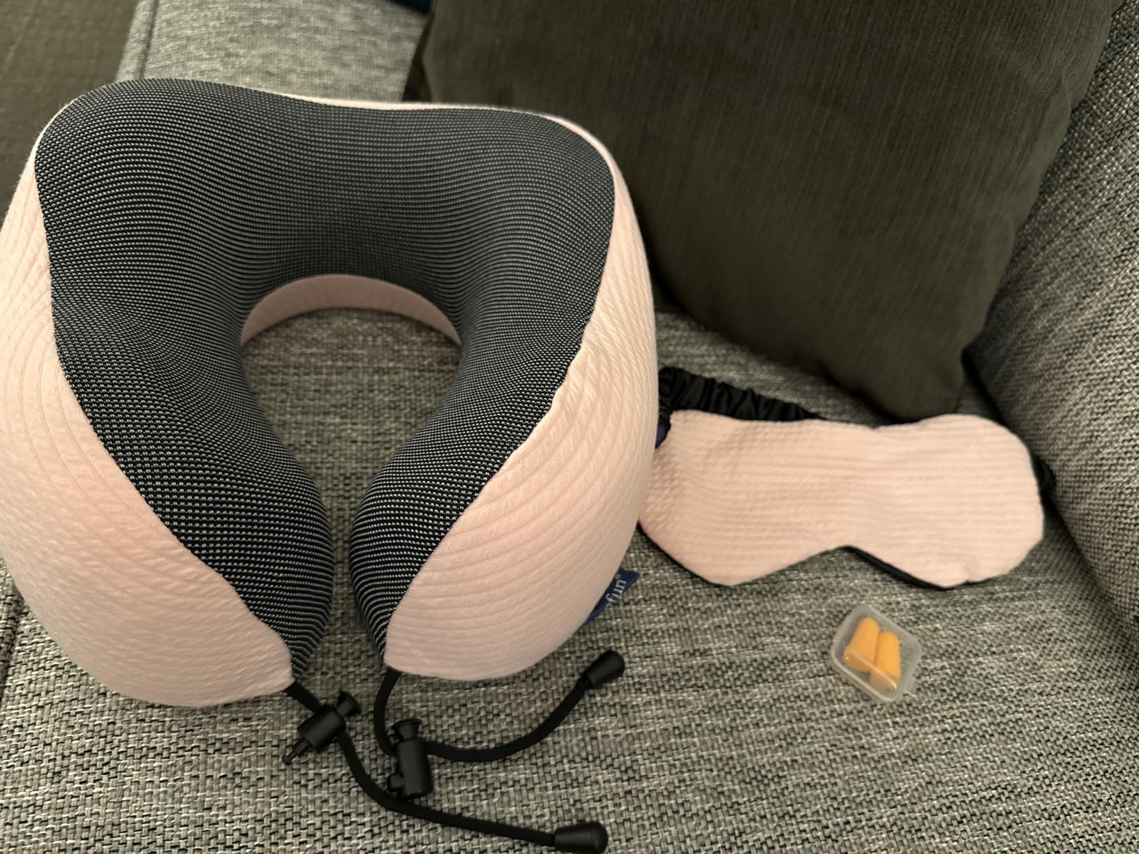 napfun Neck Pillow for Traveling, Upgraded Travel Neck Pillow for Airplane 100% Pure Memory Foam Travel Pillow for Flight Headrest Sleep, Portable Plane Accessories, Light Grey - Customer Photo 2